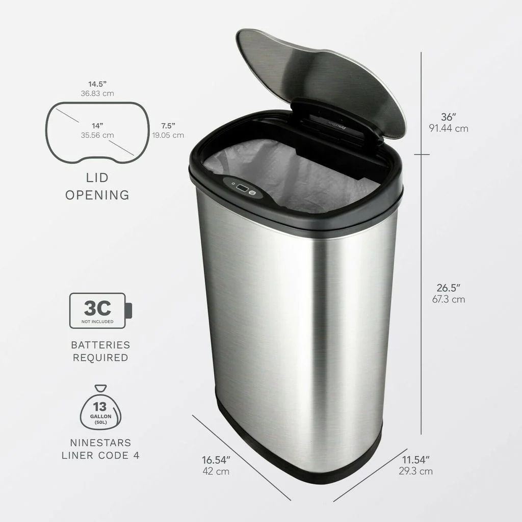 Nine Stars 13.2-gal Stainless Steel Motion Sensor Trash Can