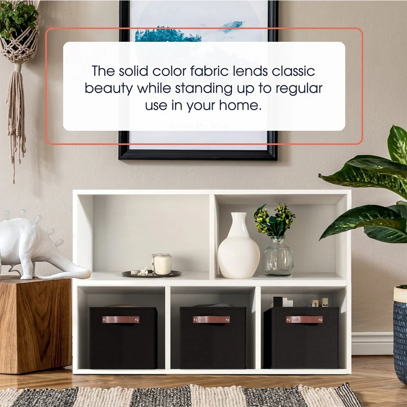 3 Pack Collapsible Shelf Basket Rectangle Storage Bins with Faux Leather Handles