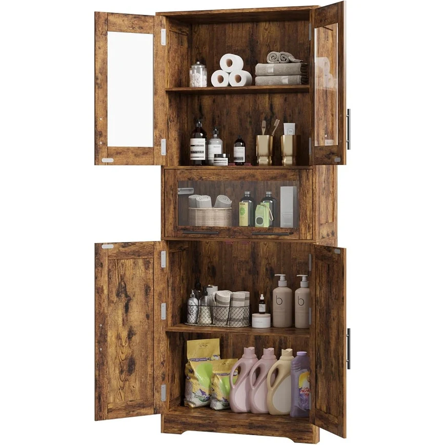 Tall Bathroom Cabinet, Linen Storage Cabinet with Doors and Adjustable Shelves and Drawer