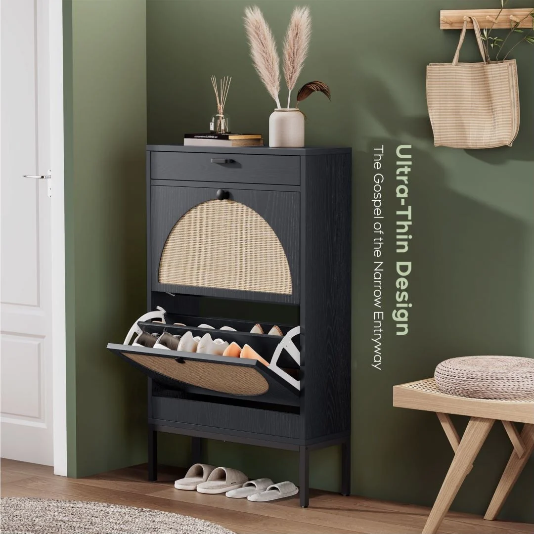 Boho Natural Rattan Shoe Storage Cabinet