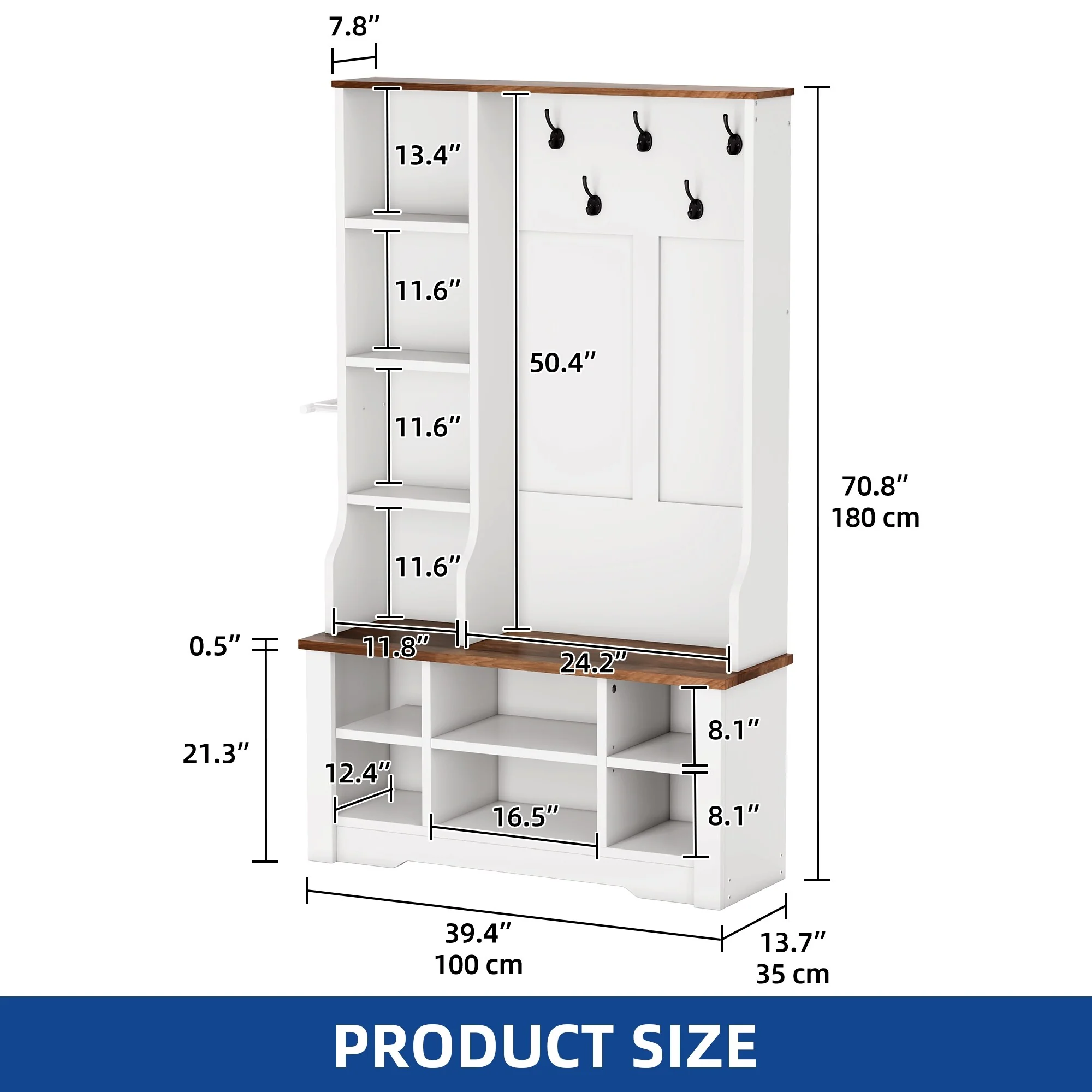Moasis Farmhouse Hall Tree with Bench and Shoe Storage with 10 Hooks for Entryway