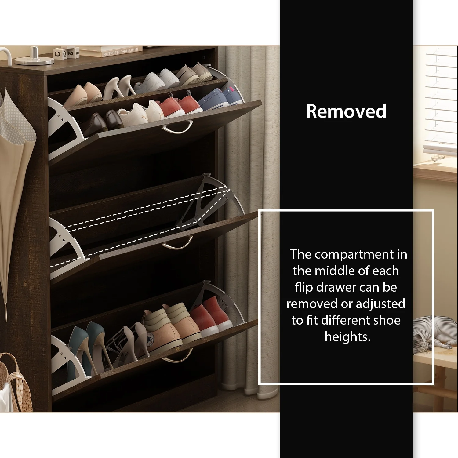 Shoe Cabinet Shoe Rack Storage Organizer with 3 Flip Drawers Entryway