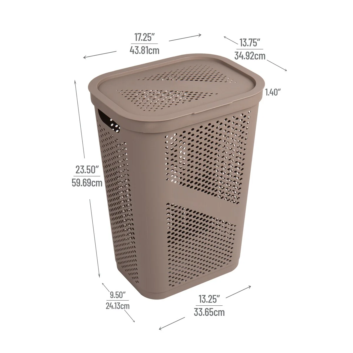 Mind Reader 60L Slim Laundry Hamper, Clothes Basket, Lid, Ventilated, Plastic, 17.25