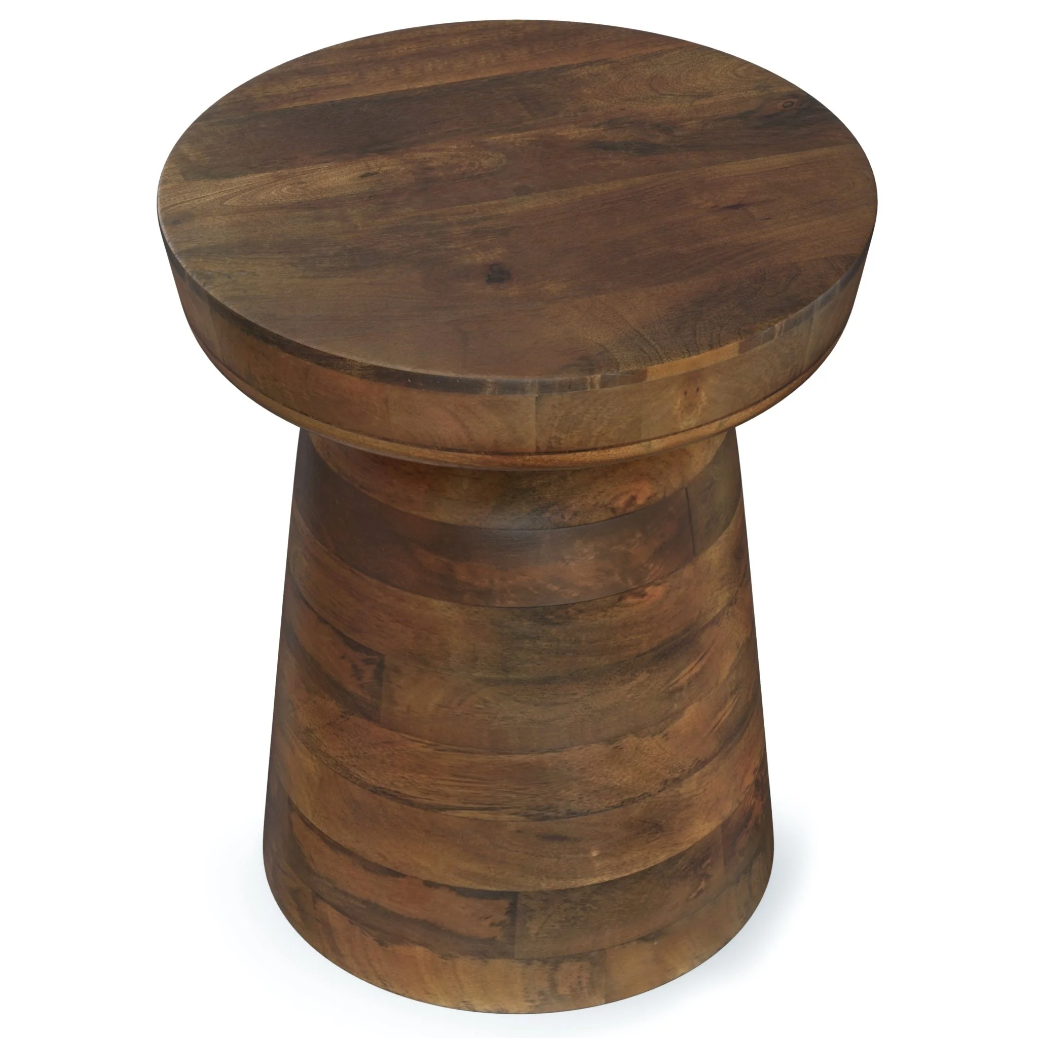 Xylophone Wooden Accent Table with Sculptural Design and Round Top