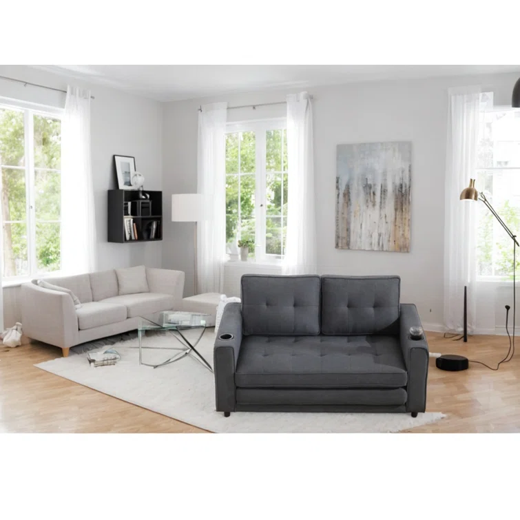 3-in-1 Convertible Sofa Bed Upholstered Tufted Futon Sofa Bed With Cup Holders,pull-out Sleeper
