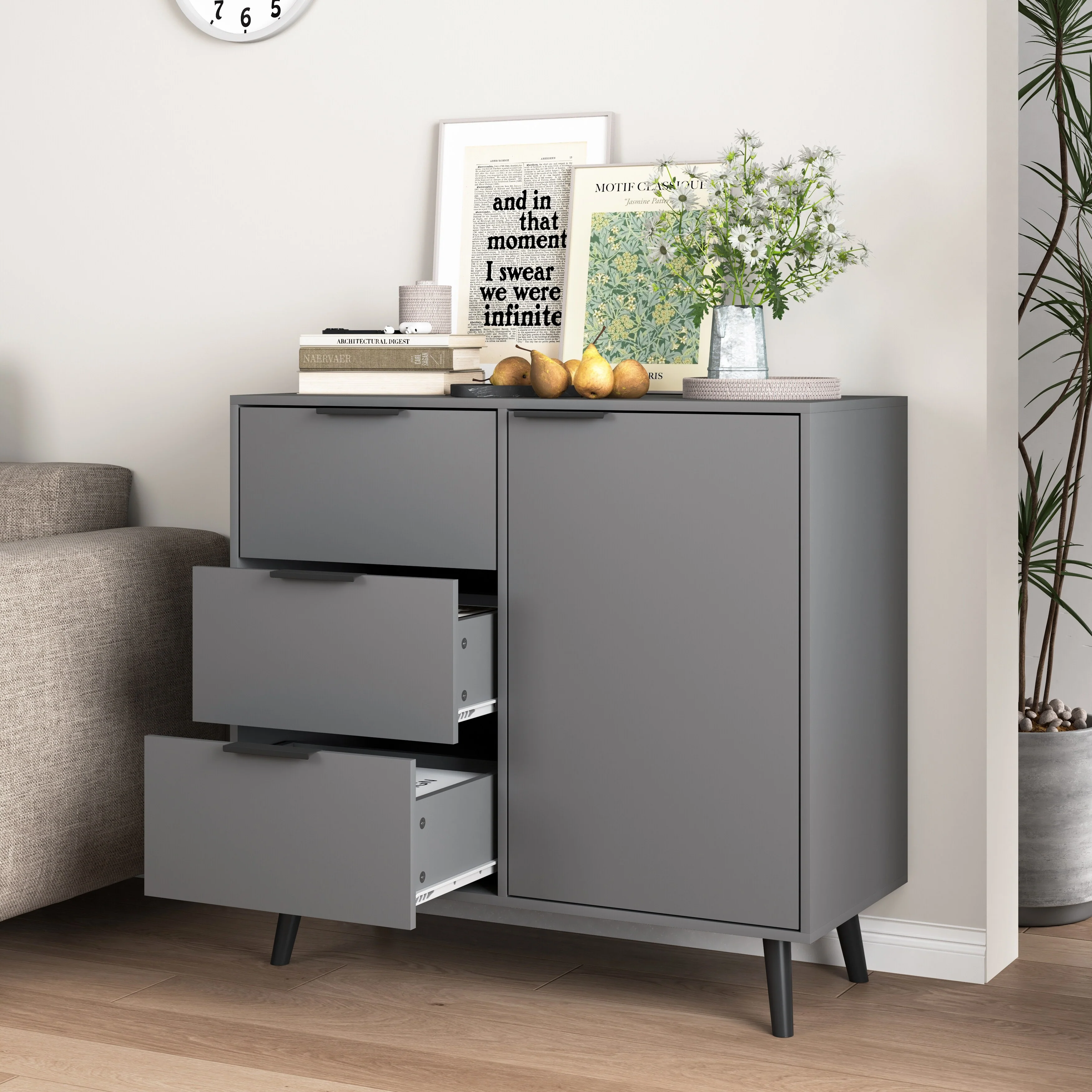 Sideboard Buffet Cabinet with Storage, Wood Coffee Bar Cabinet with Drawers & Doors