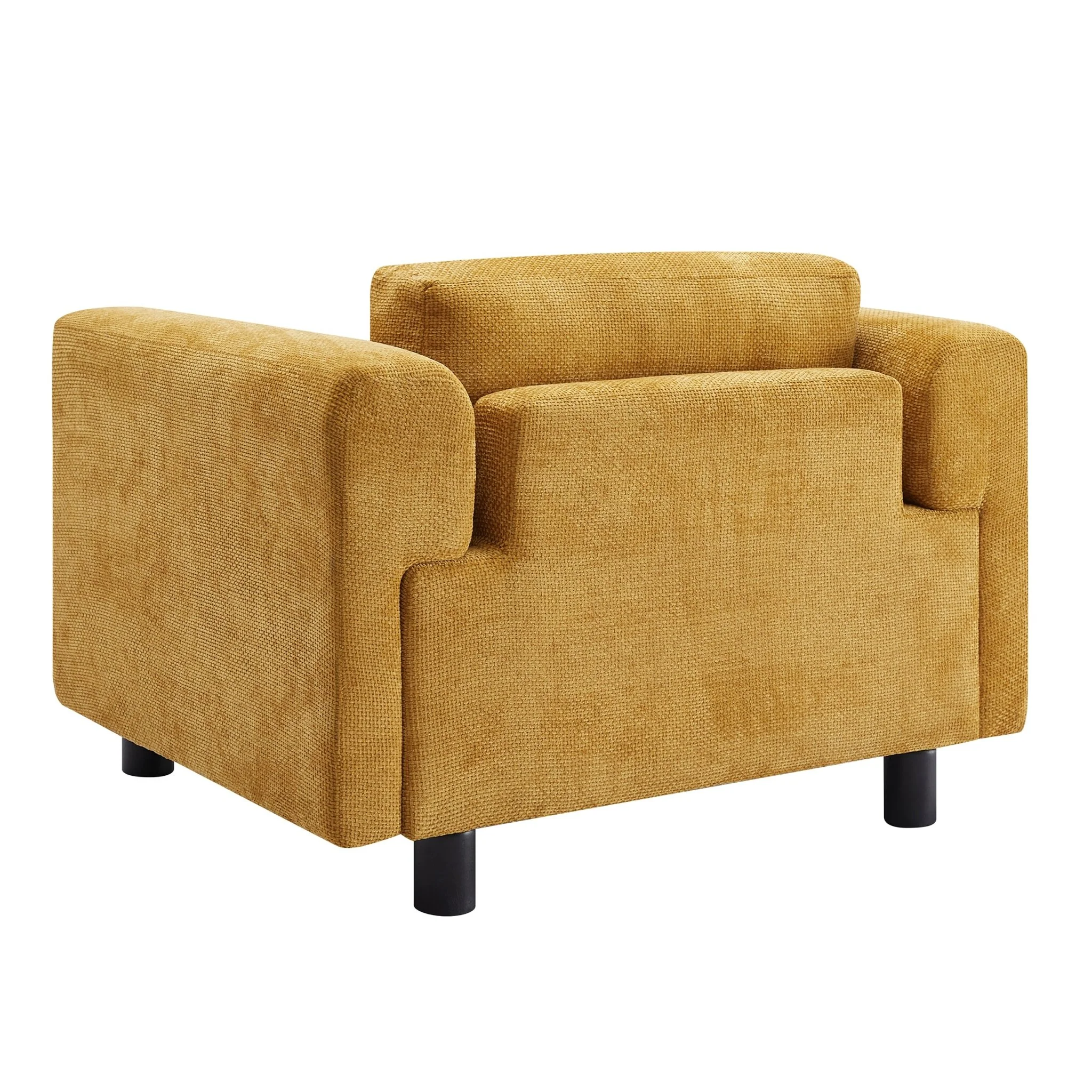 Elixired Upholstered Arm Chair with Tucked Armrests and Round Rubberwood Legs