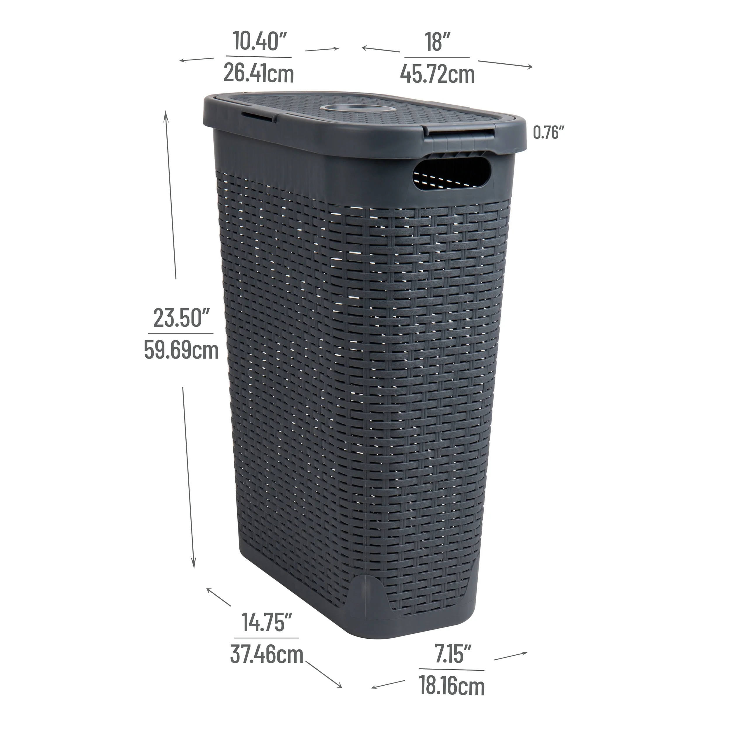 Mind Reader 40L Slim Laundry Hamper, Clothes Basket, Lid, Wicker Design, Plastic, 18