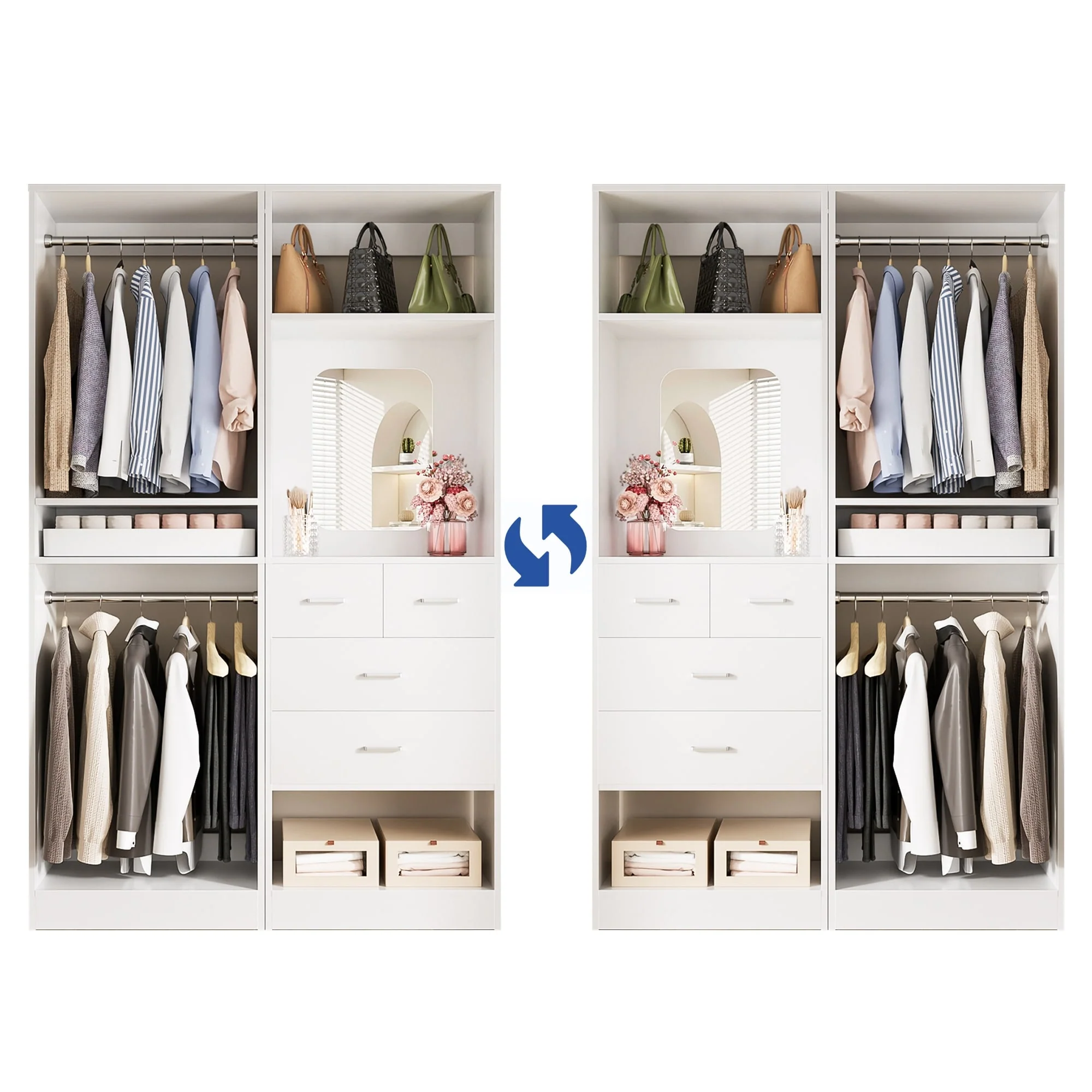 Cimly Set of 2 Free-standing Closet System with Drawers and Hanging Rods for Reach-in/ Walk-in Closet