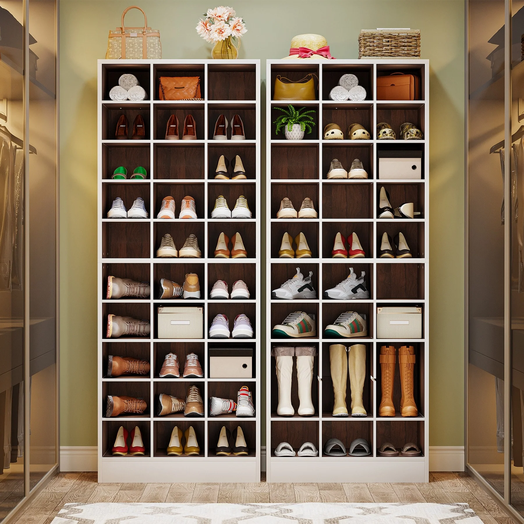 70.9 Inches Tall Wood Shoe Storage Cabinet with 30 Cubbies - 10-tier