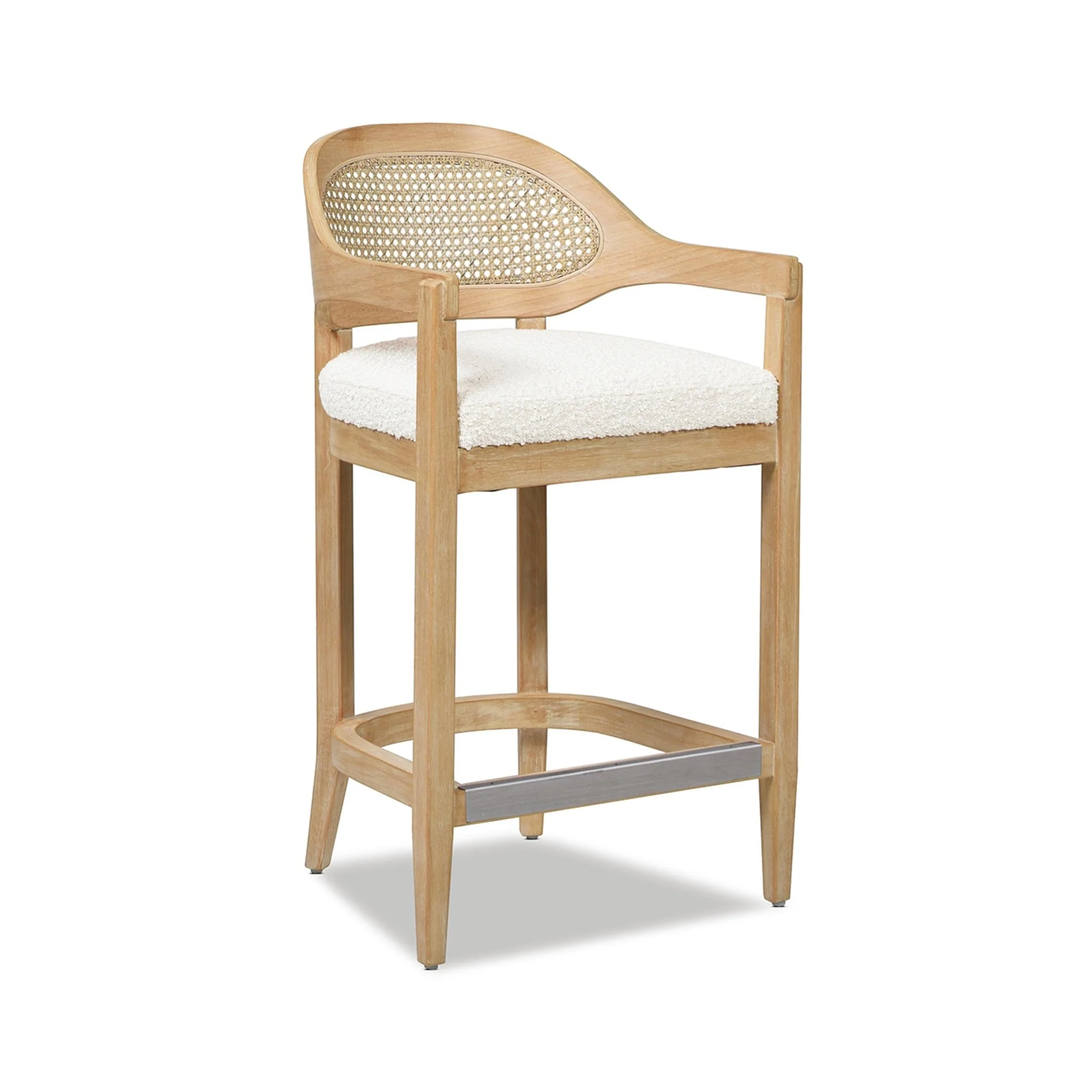 Pyrla 26 Upholstered Counter Stool with Curved Cane Back and Wood Legs