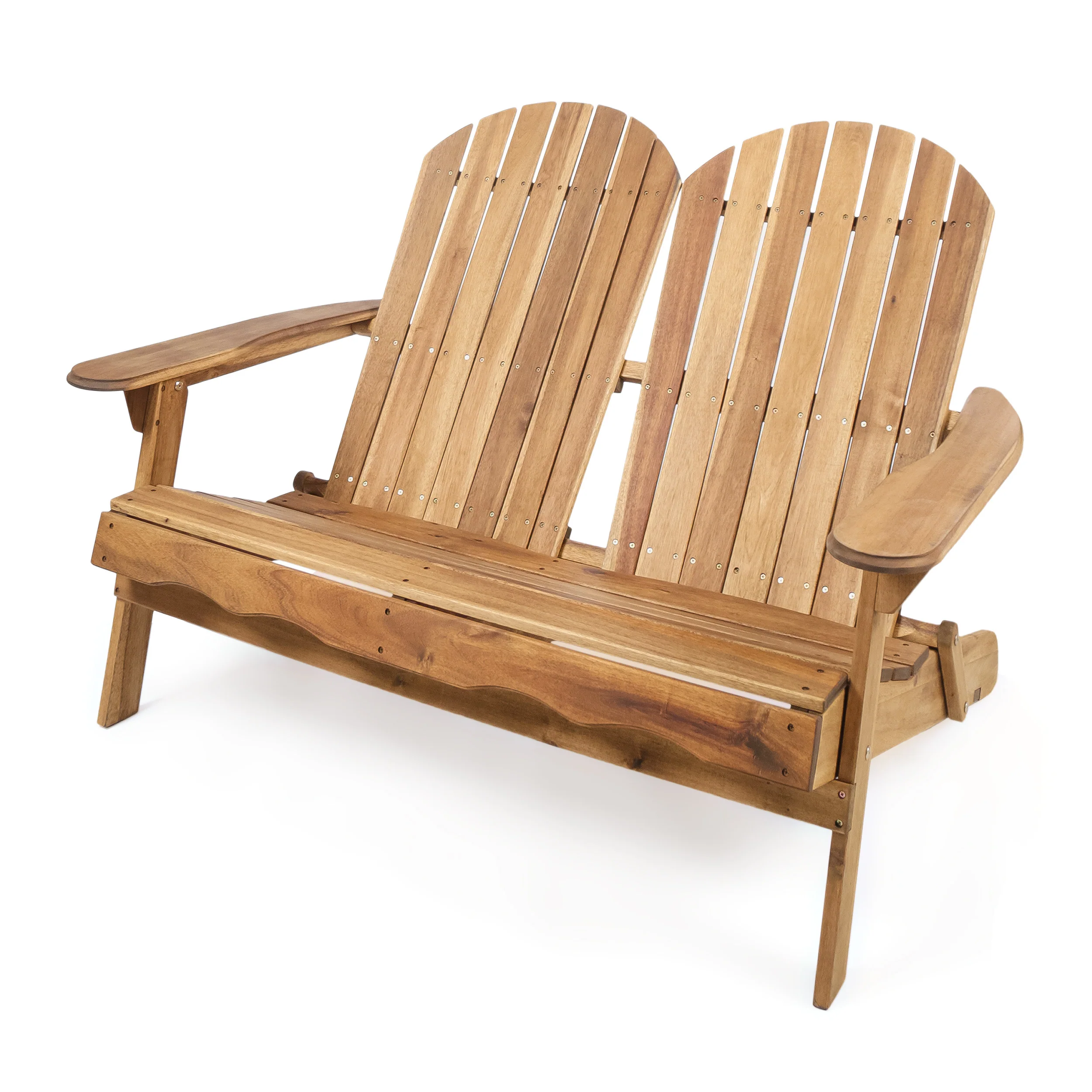 Outdoor Adirondack Rocking Loveseat with Hand Crafted Details, Natural