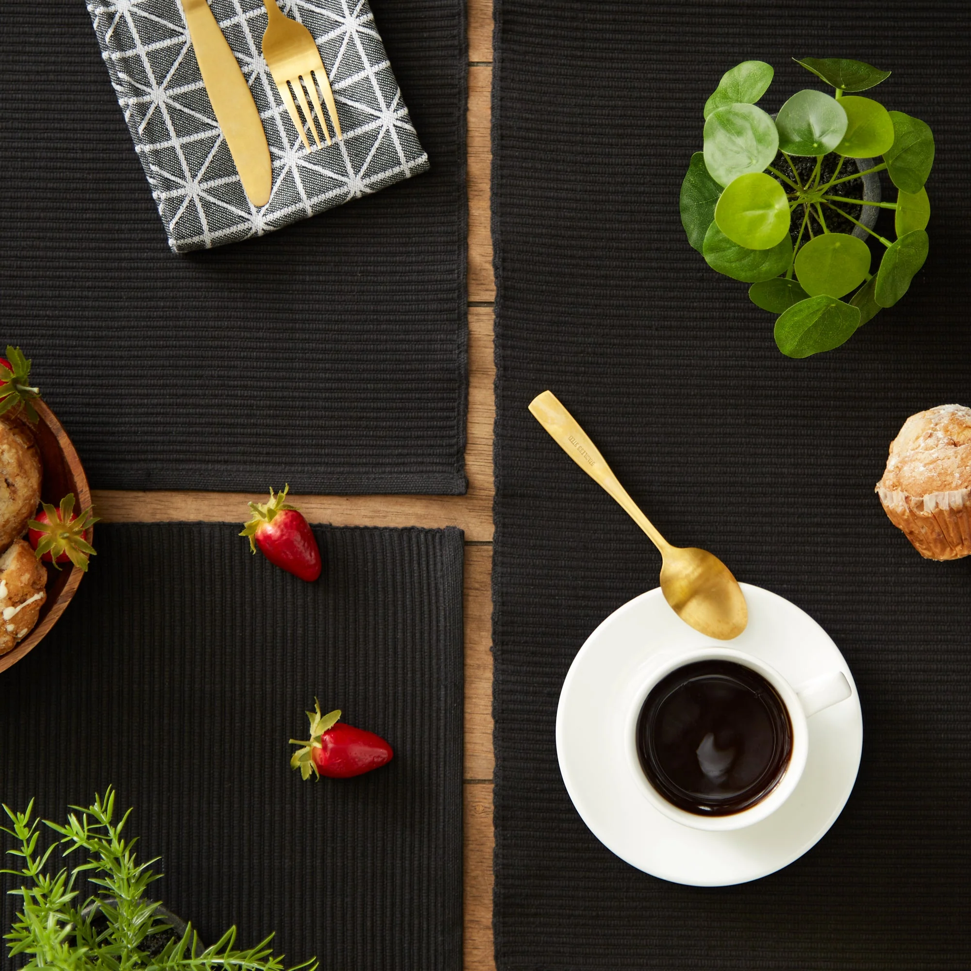 Black Ribbed Placemats, Set Of 6
