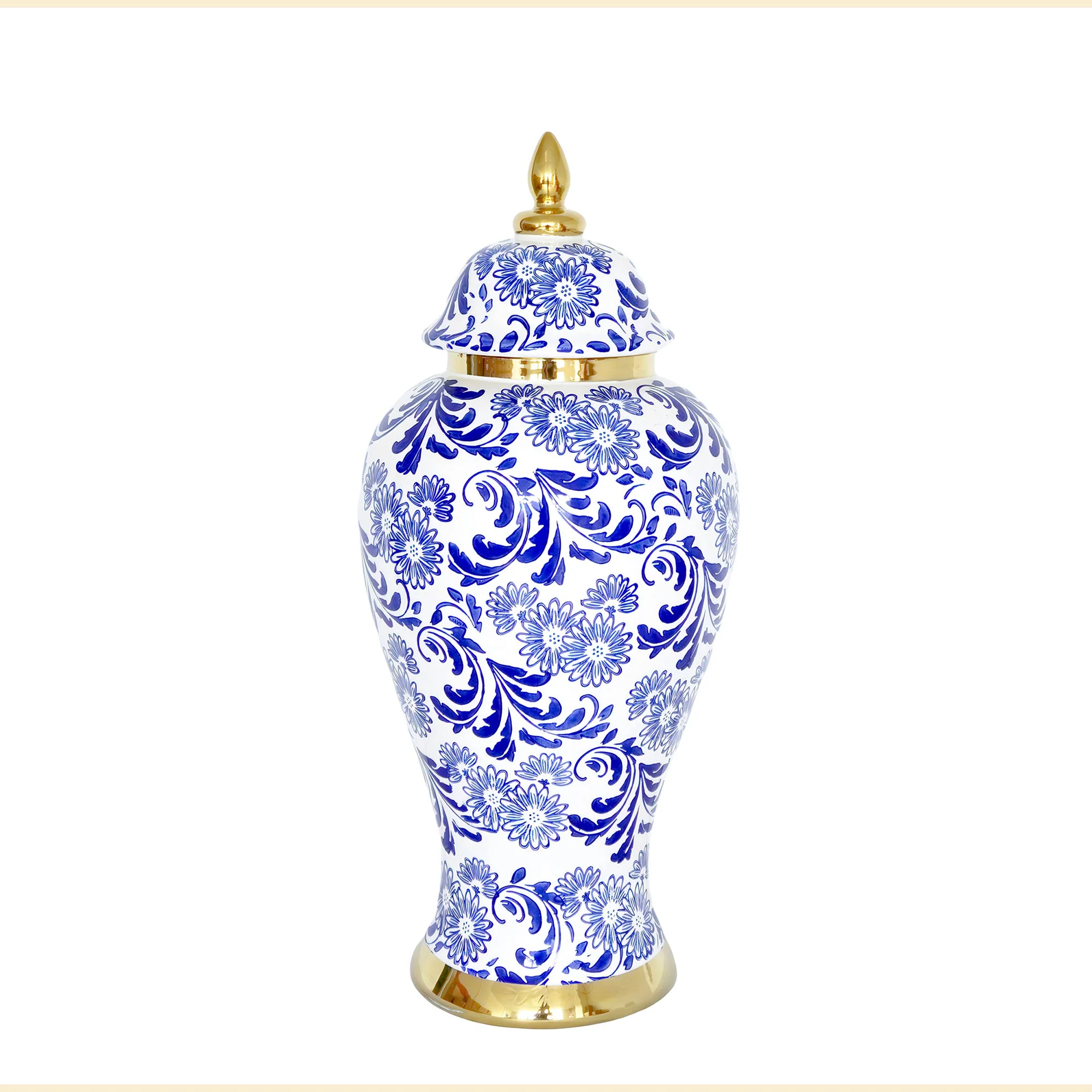 Flavored Ceramic Ginger Jar Vase with Gold Accents and Removable Lid
