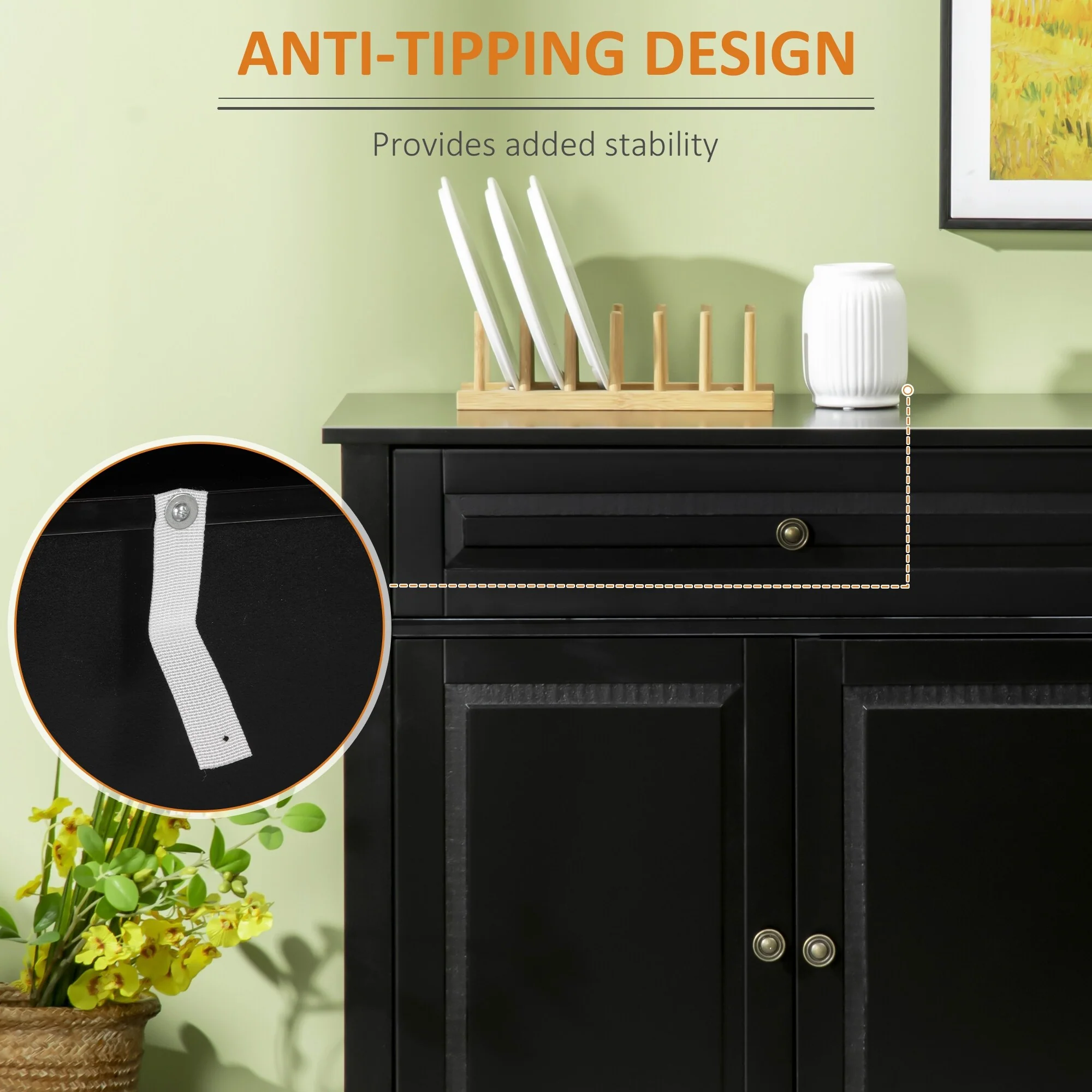 HOMCOM Modern Sideboard Buffet Cabinet with Storage Cupboards, 2 Drawers and Adjustable Shelves, Black