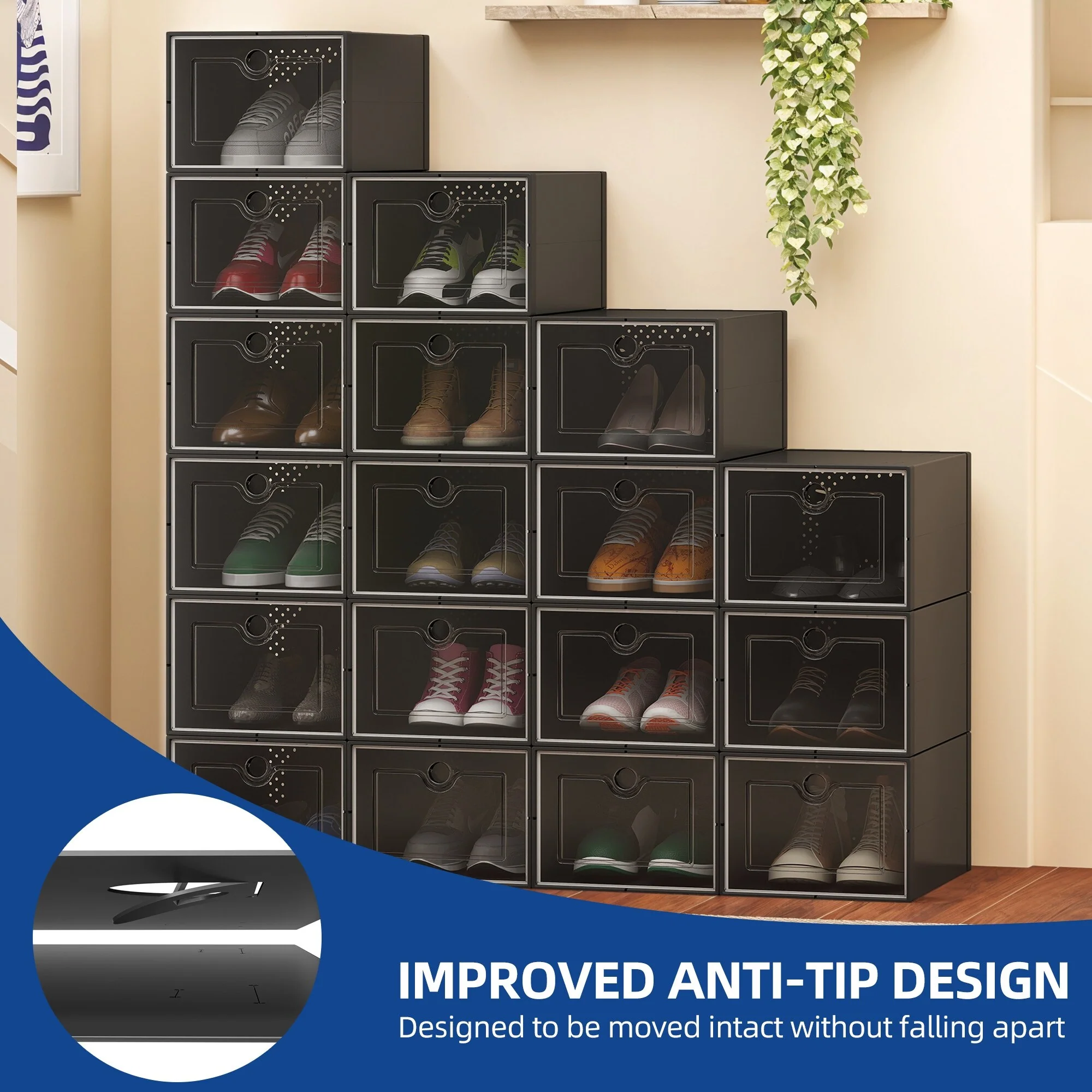 Moasis Shoe Organizer Box, 18 PCS Large Shoe Storage Stackable Shoe Box Rack Containers Drawers - 18PCS