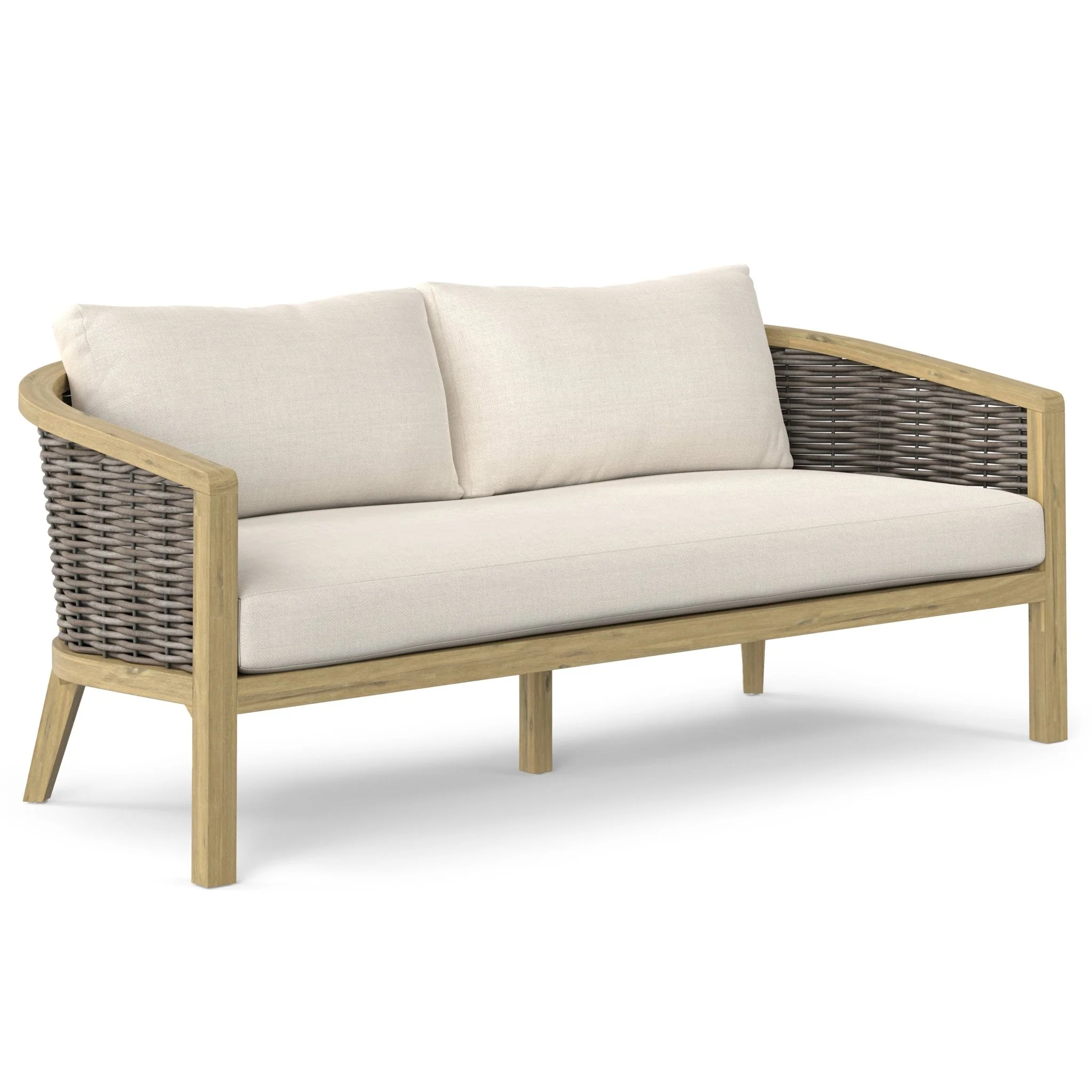 Outdoor Hand-Woven Rattan Sofa with Curved Frame