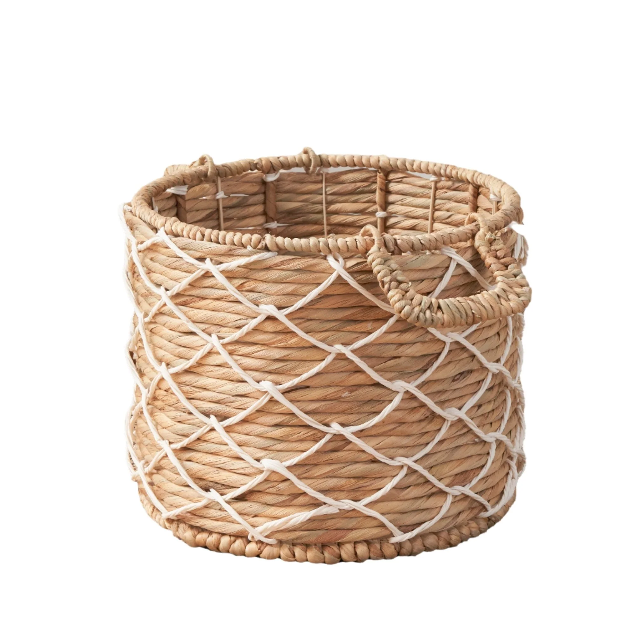 Storage Basket with Handles and Twisted Weave Pattern
