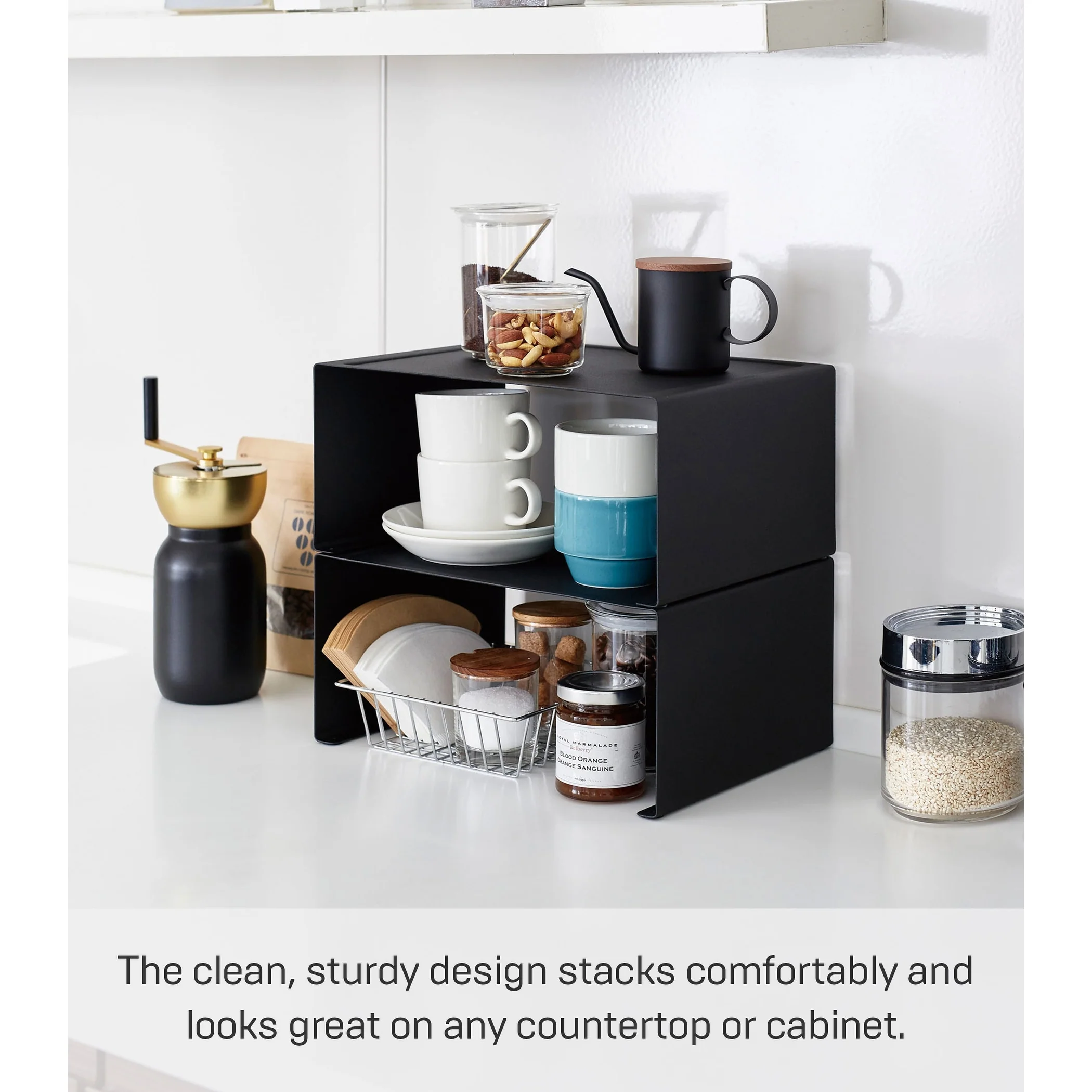 Yamazaki Home Stackable Countertop Shelf - Two Sizes, Steel, Large, Stack up to two, Holds 11 lbs