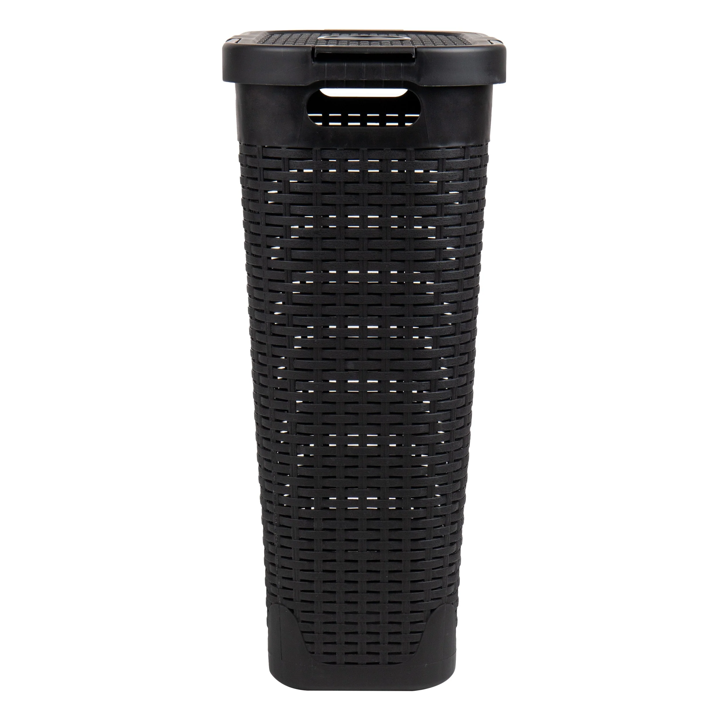 Mind Reader 40L Slim Laundry Hamper, Clothes Basket, Lid, Wicker Design, Plastic, 18