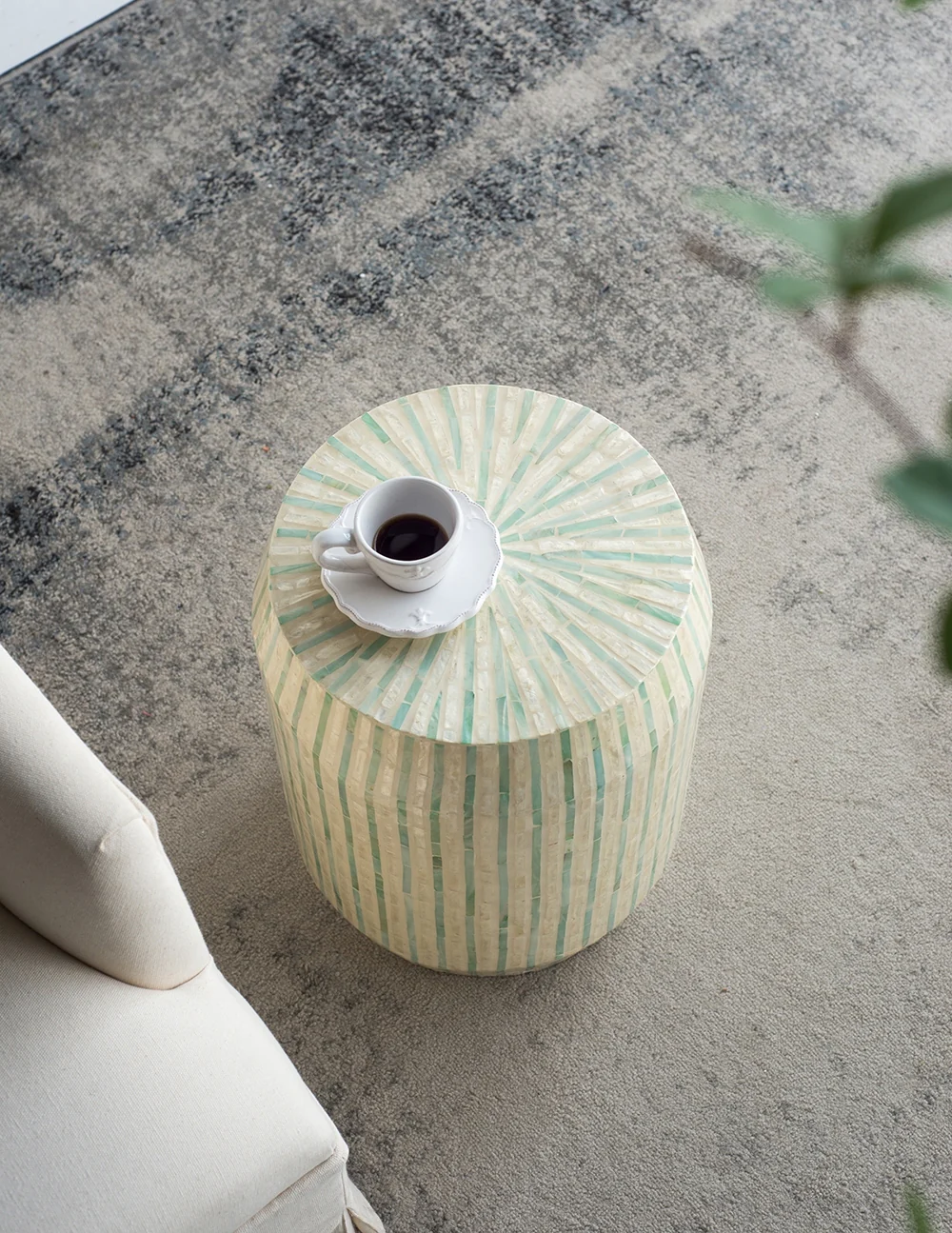 Cream and Green Drum Side Table