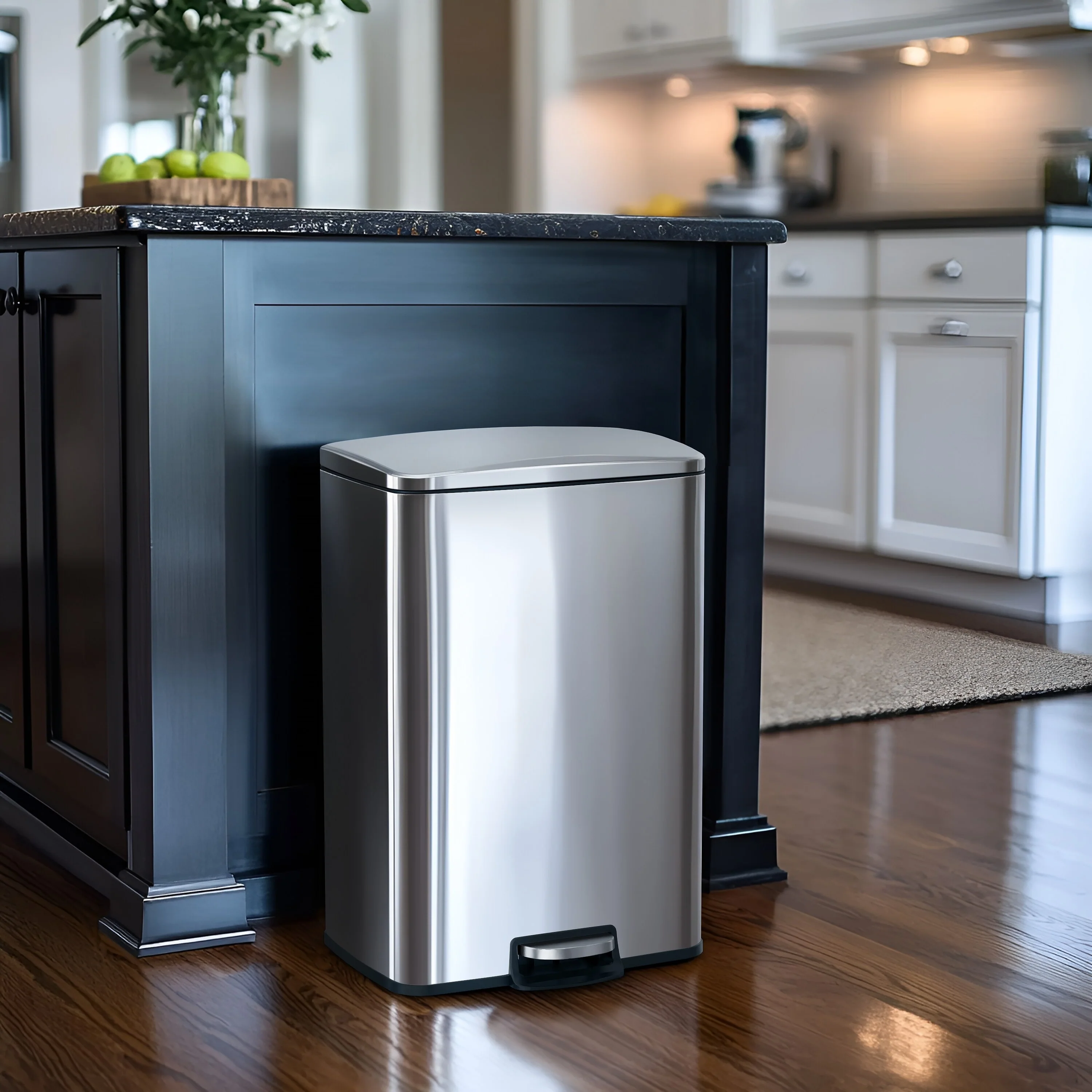 Innovaze 13 Gal./50 Liter Rectangular Stainless Steel Step-on Trash Can for Kitchen