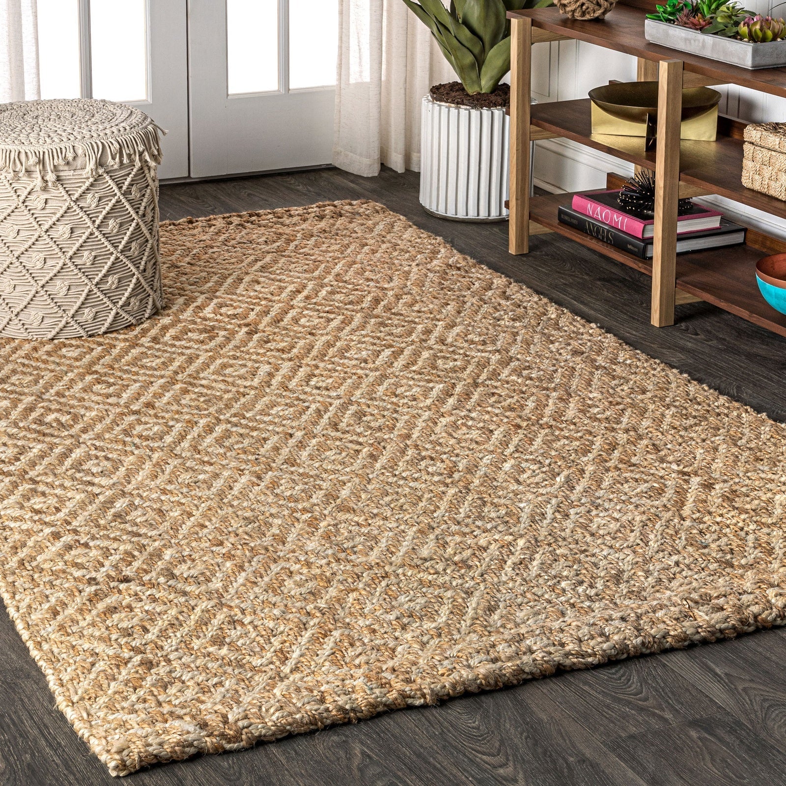 Hira Hand Woven Diamond Chunky Jute Natural Area Rug