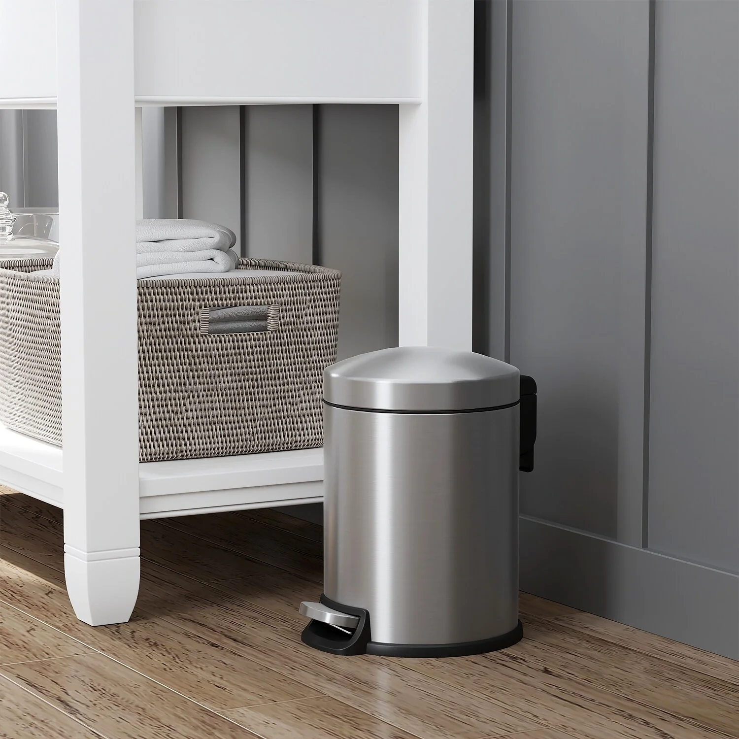 Innovaze 1.32 Gal./3 Liter Stainless Steel Round Step-on Trash Can for Bathroom and Office