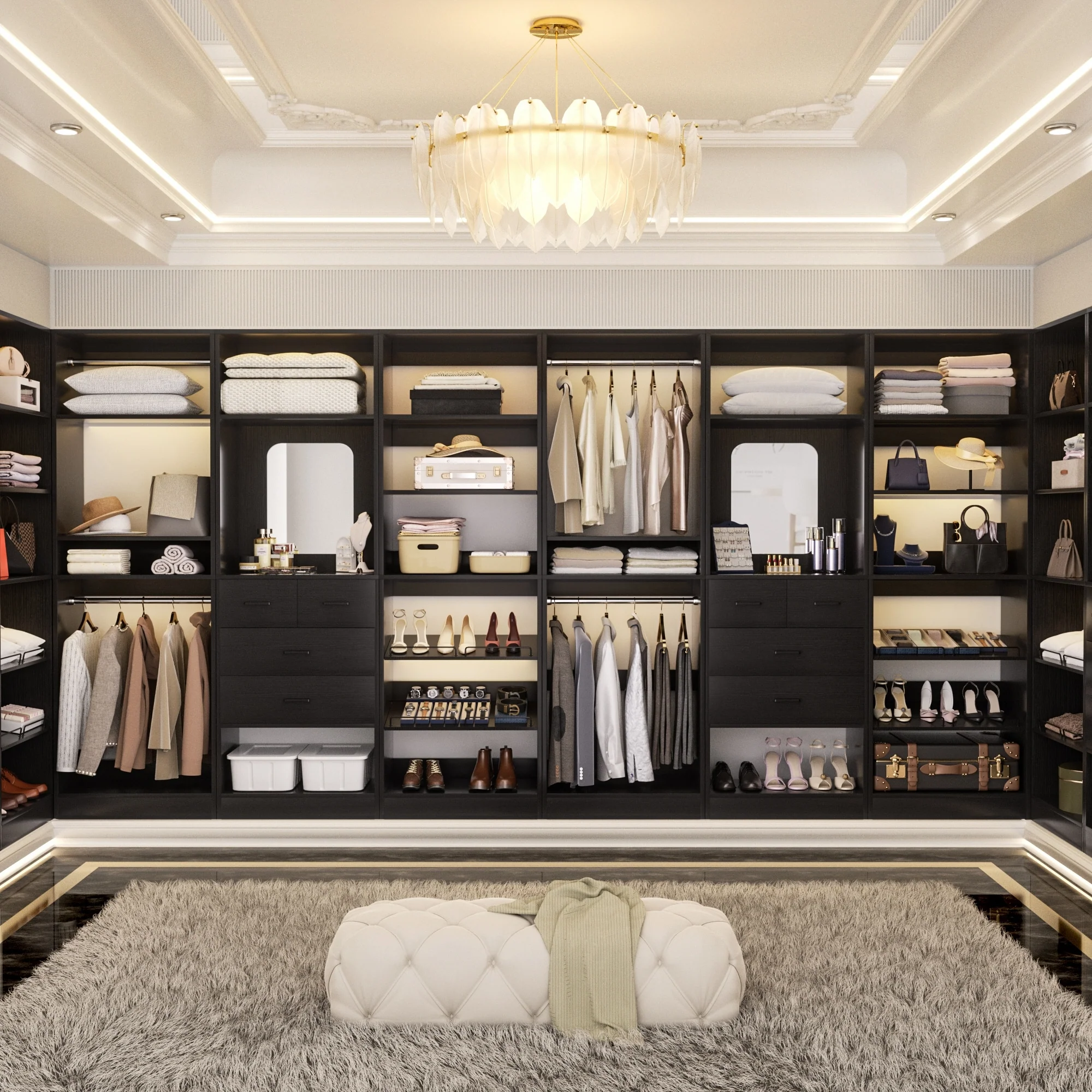 Cimly Set of 3 Freestanding Closet System with Drawers and Shoe Racks, 75'' Closet Organizer with Hanging Rods and Mirror