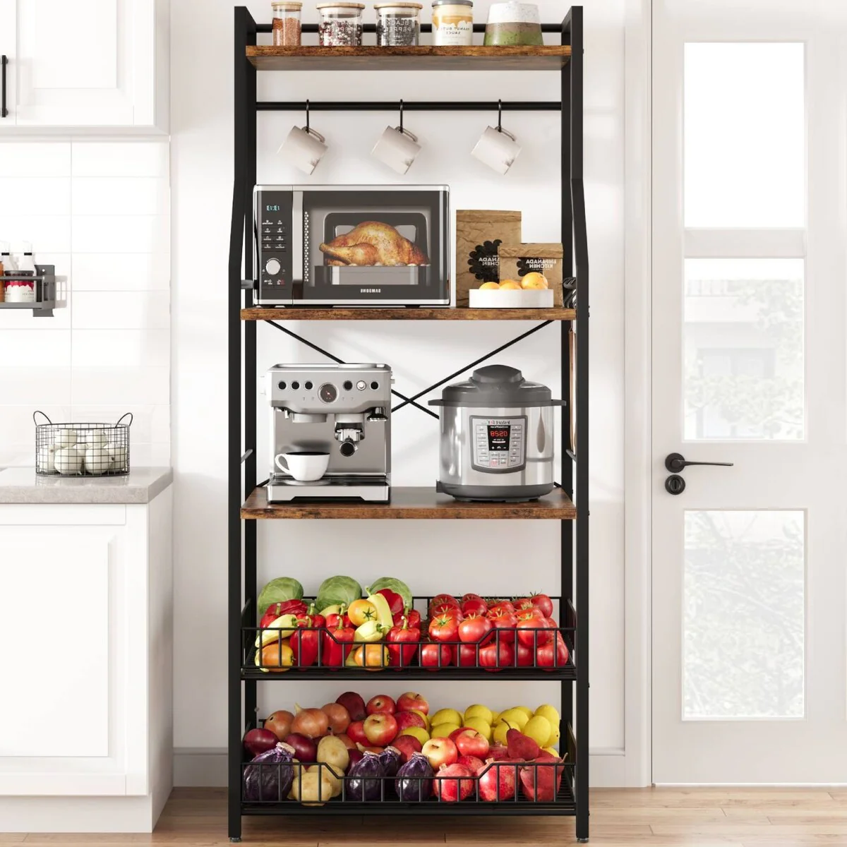 5-Tier Kitchen Bakers Rack with 2 Large Wire Baskets