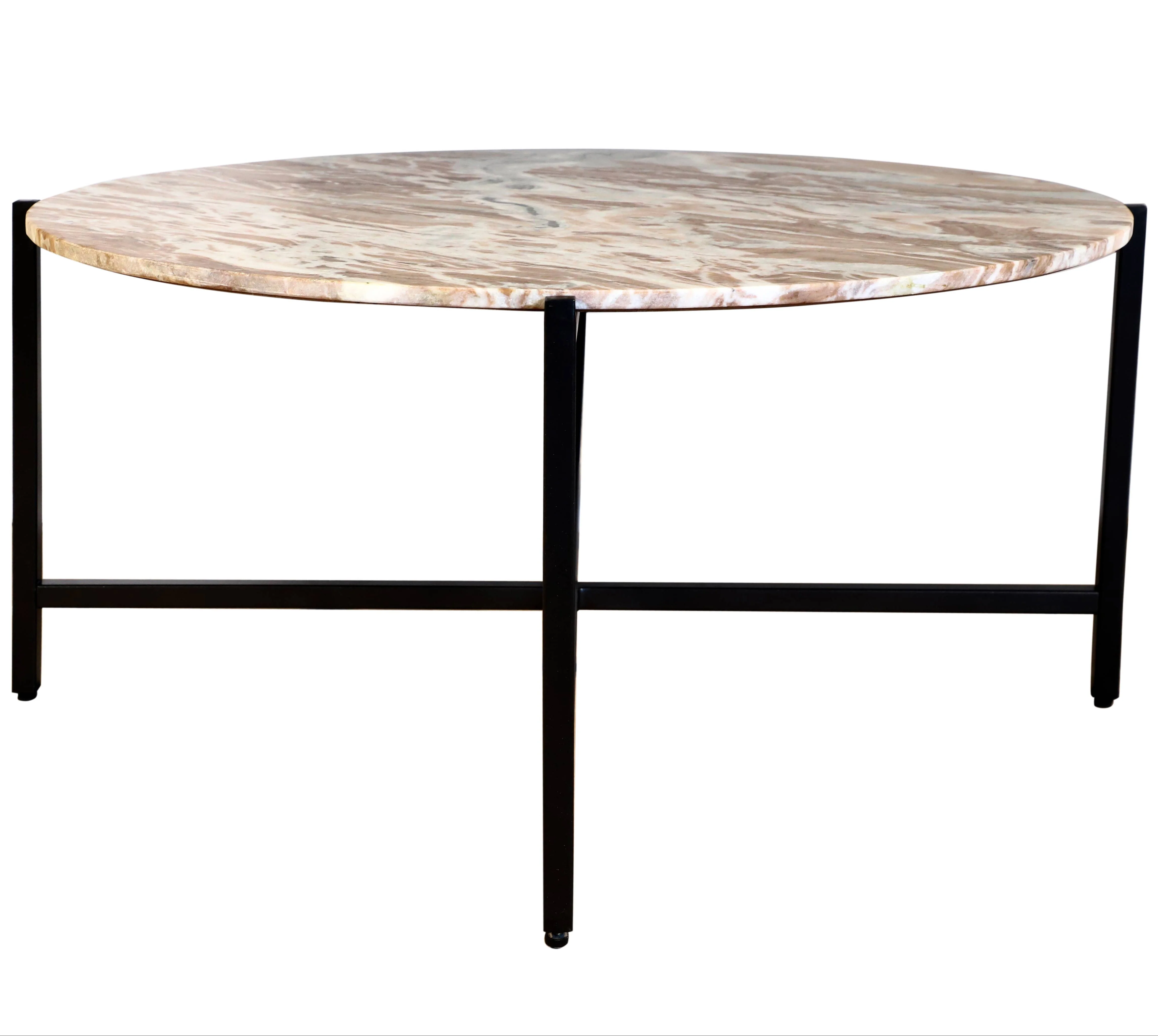 Brown Marble Coffee Table with Metallic Grey Metal Frame