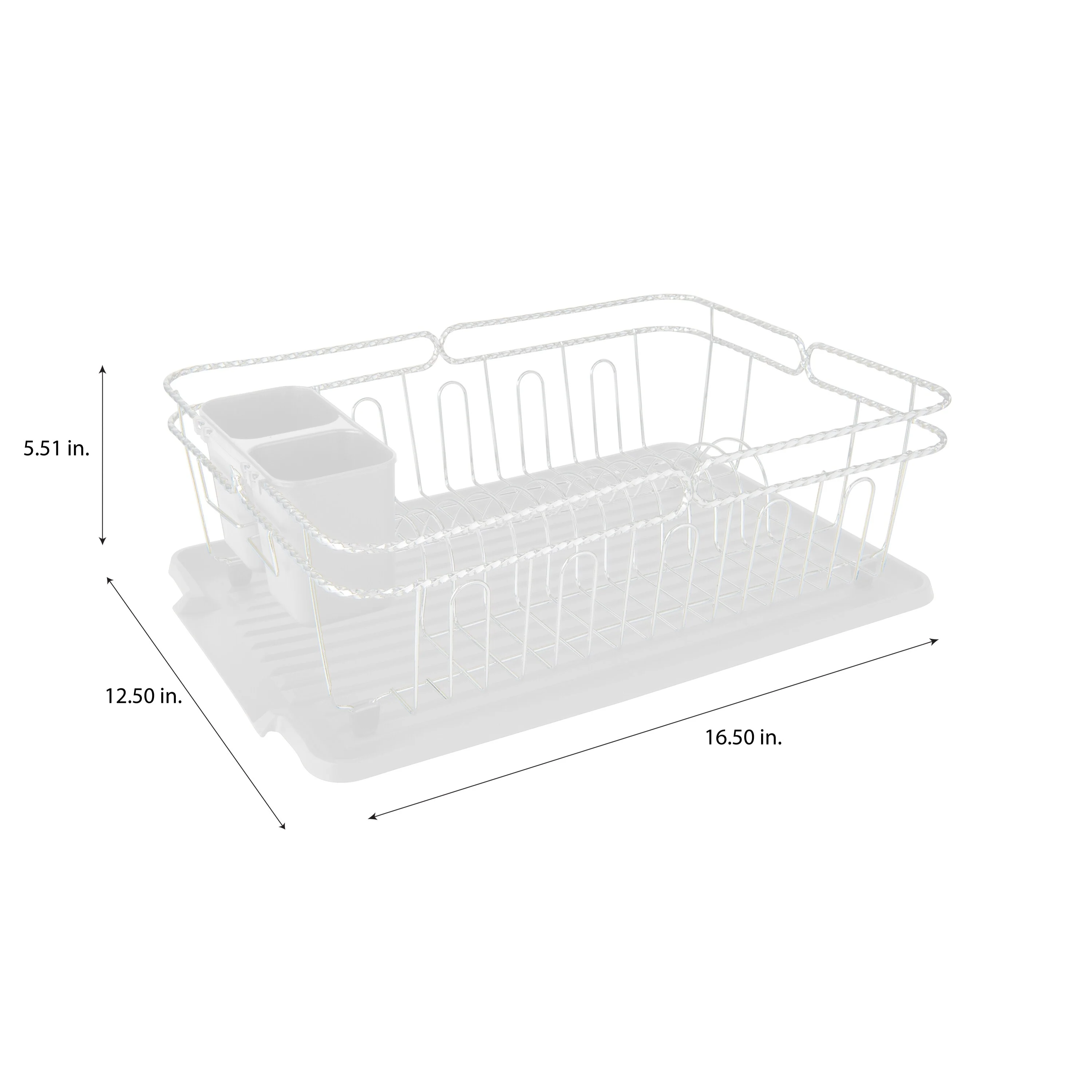 Kitchen Details Twisted Chrome 3 Piece Dish Rack in White - 16.5