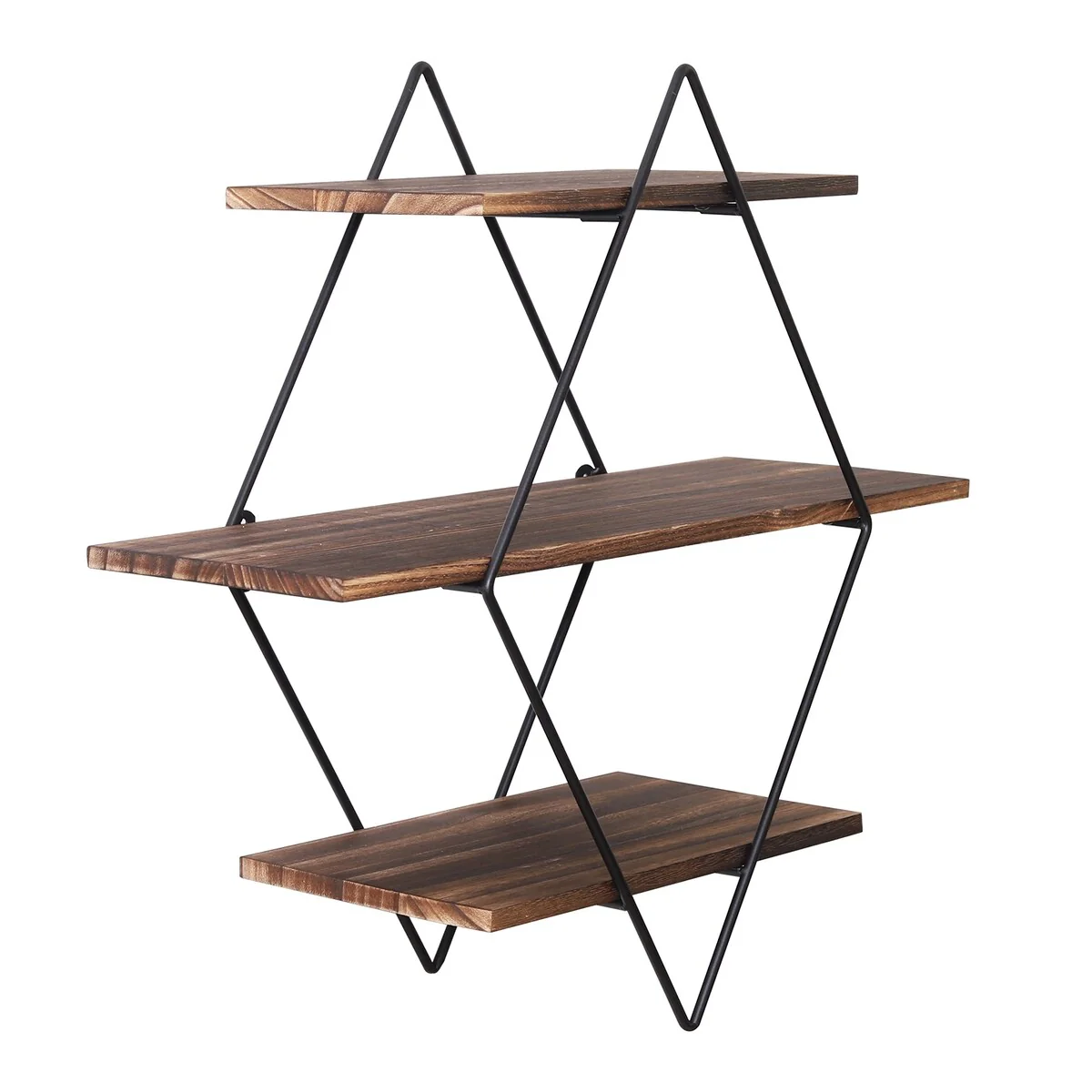 3Tier Metal Wall Shelves in Geometric Diamond for Home Display Storage