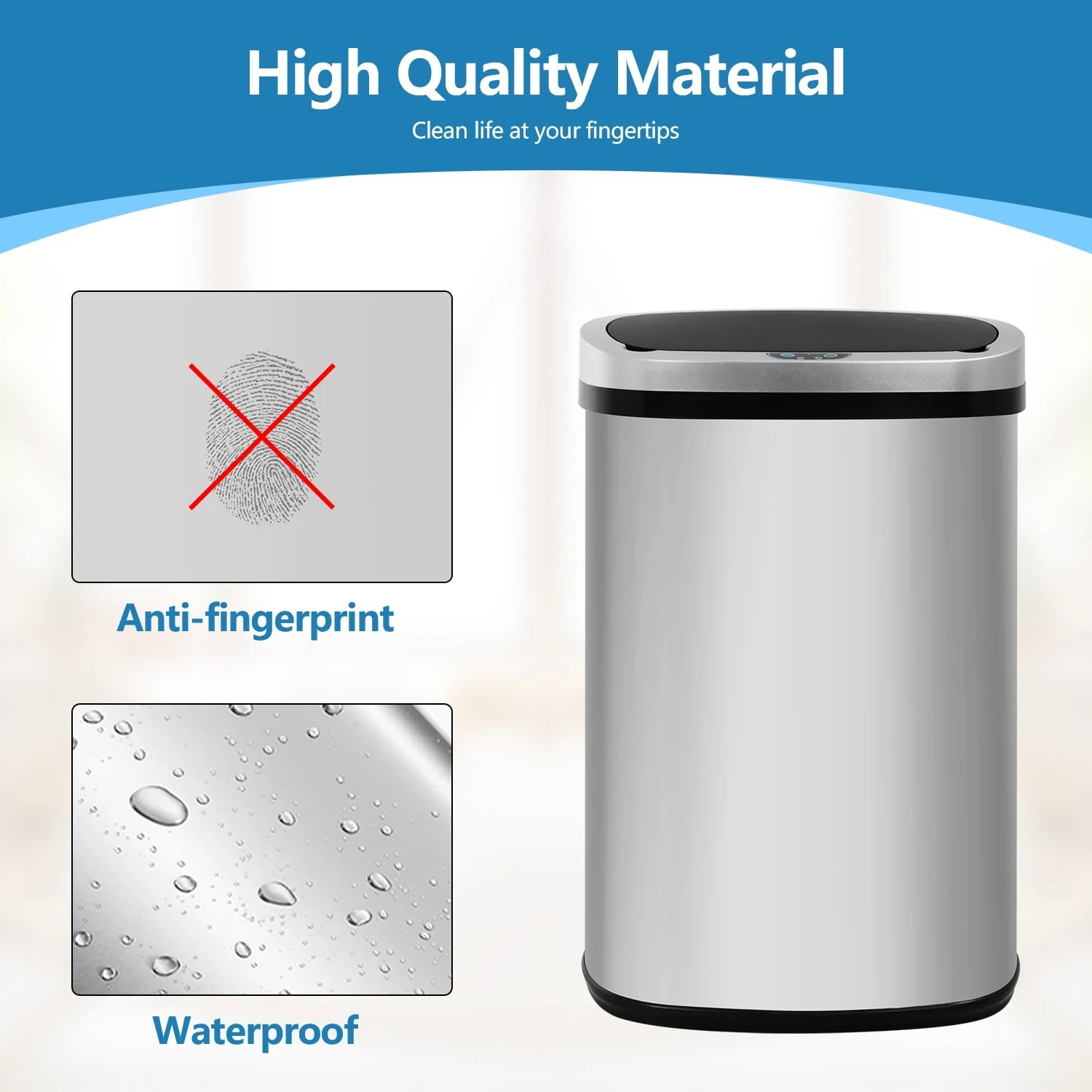 Motion Sensor 13 Gallon 50 Liter Stainless Steel Odorless Slim Trash Can by Furniture of America