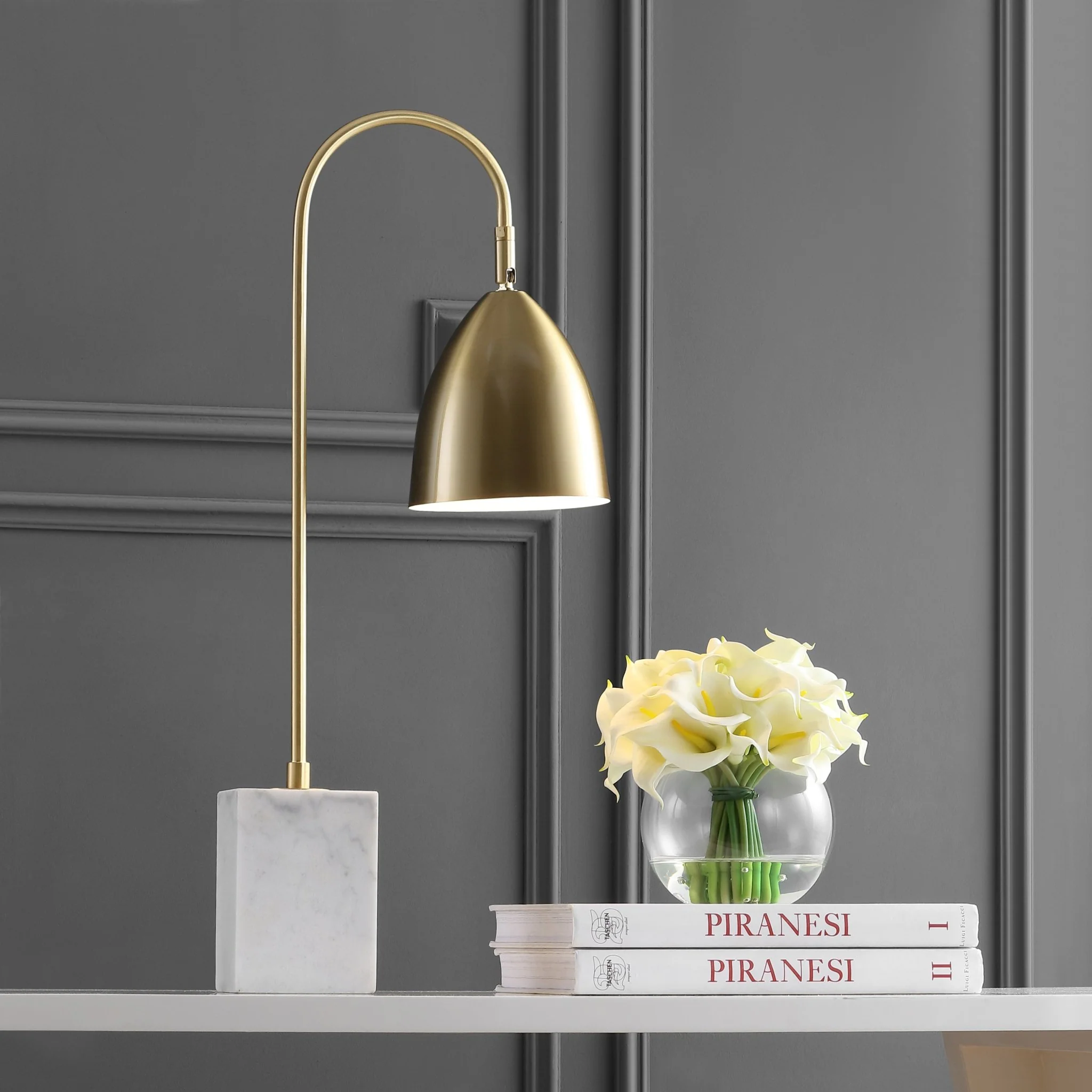 Ana Gold Arched Metal with Marble Base LED Table Lamp