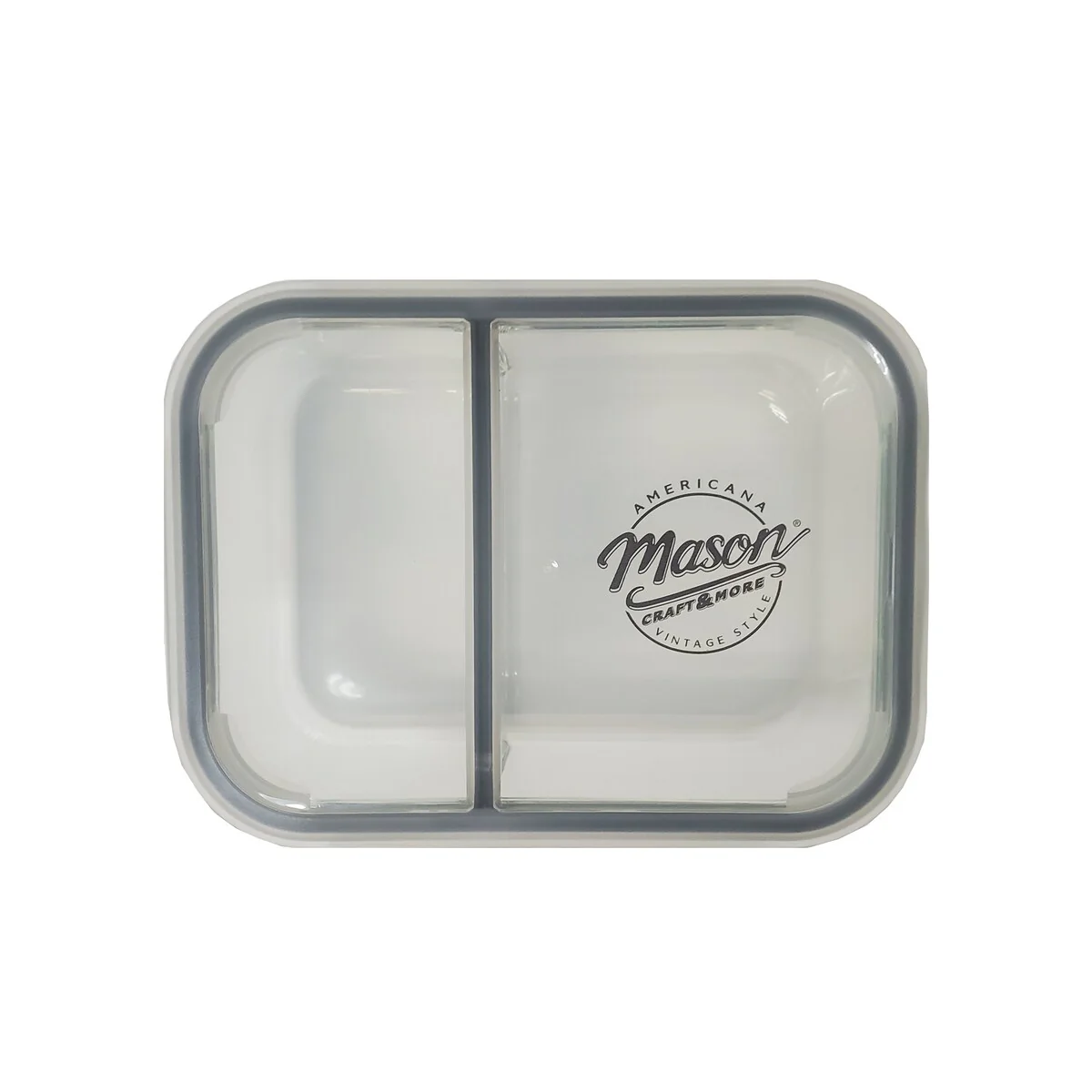 Mason Craft & More 33oz Rectangular 2.5 Section Glass Food Storage with Gray Gasket - Set of 6