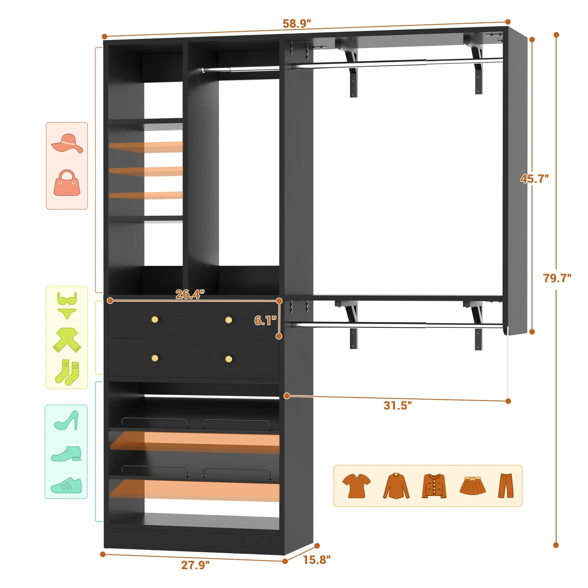 5FT Small Closet System with Drawers, 60