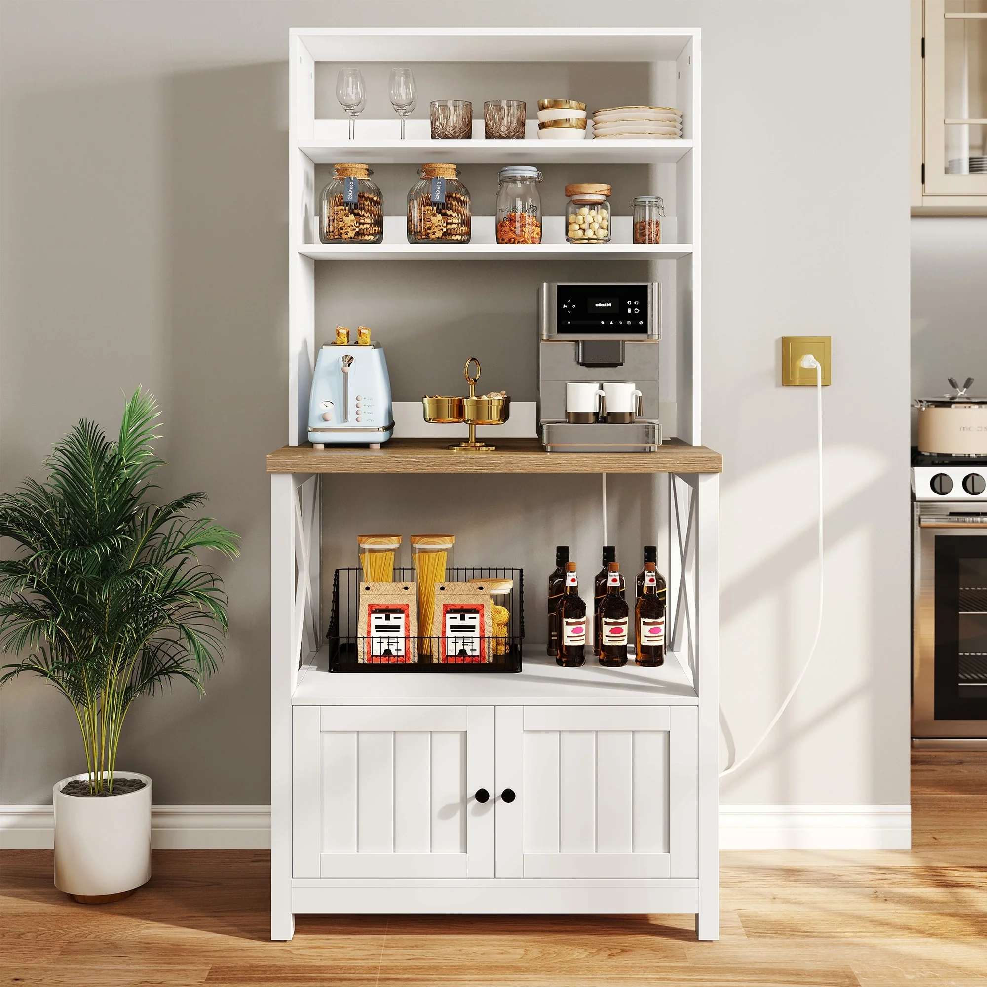 Moasis 5 Tier Kitchen Bakers Rack with Storage Shelves Microwave Oven Stand Kitchen Shelf Organizer