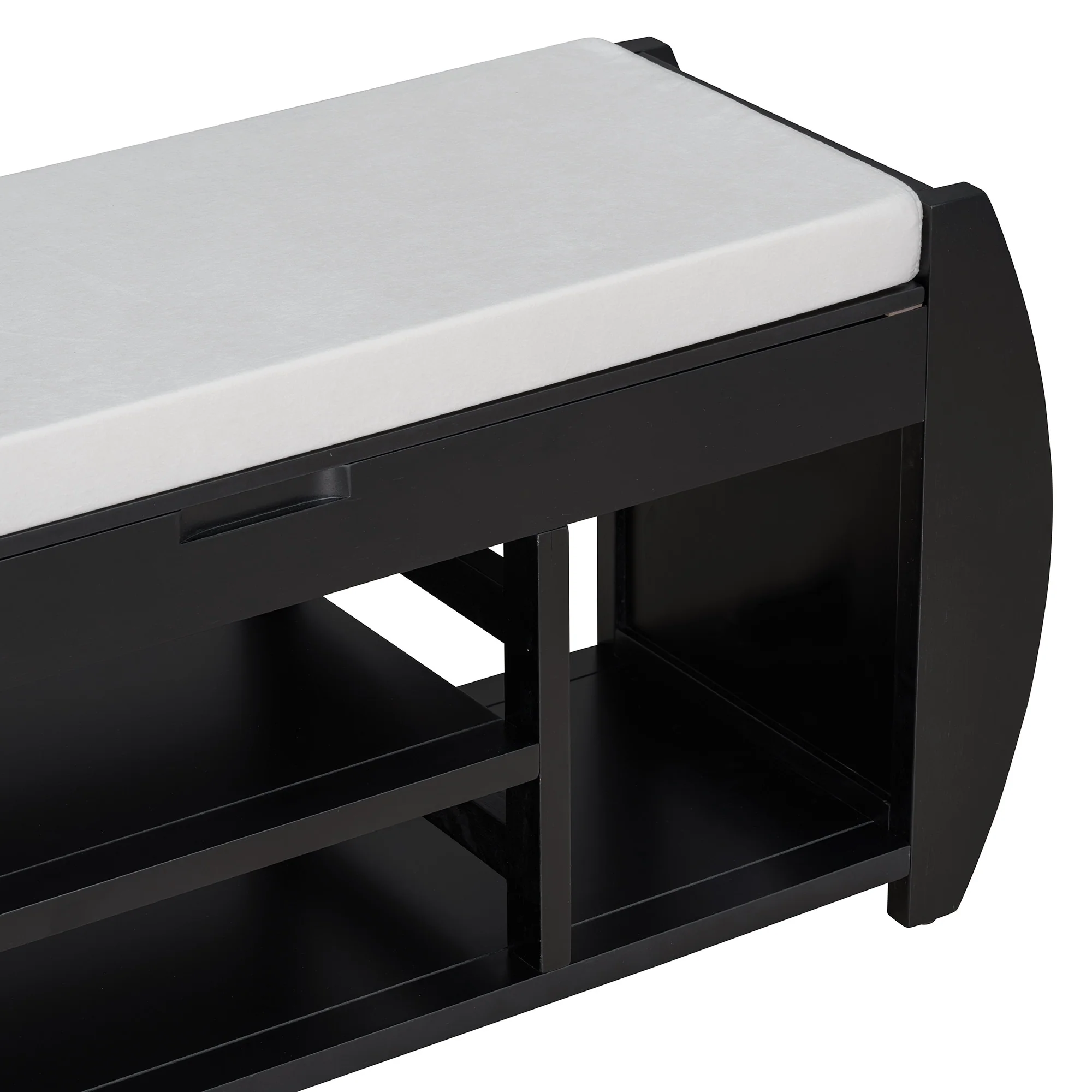 Multifunctional Storage Bench with Cushion and Curved Side Panel for Entrance and Living Room