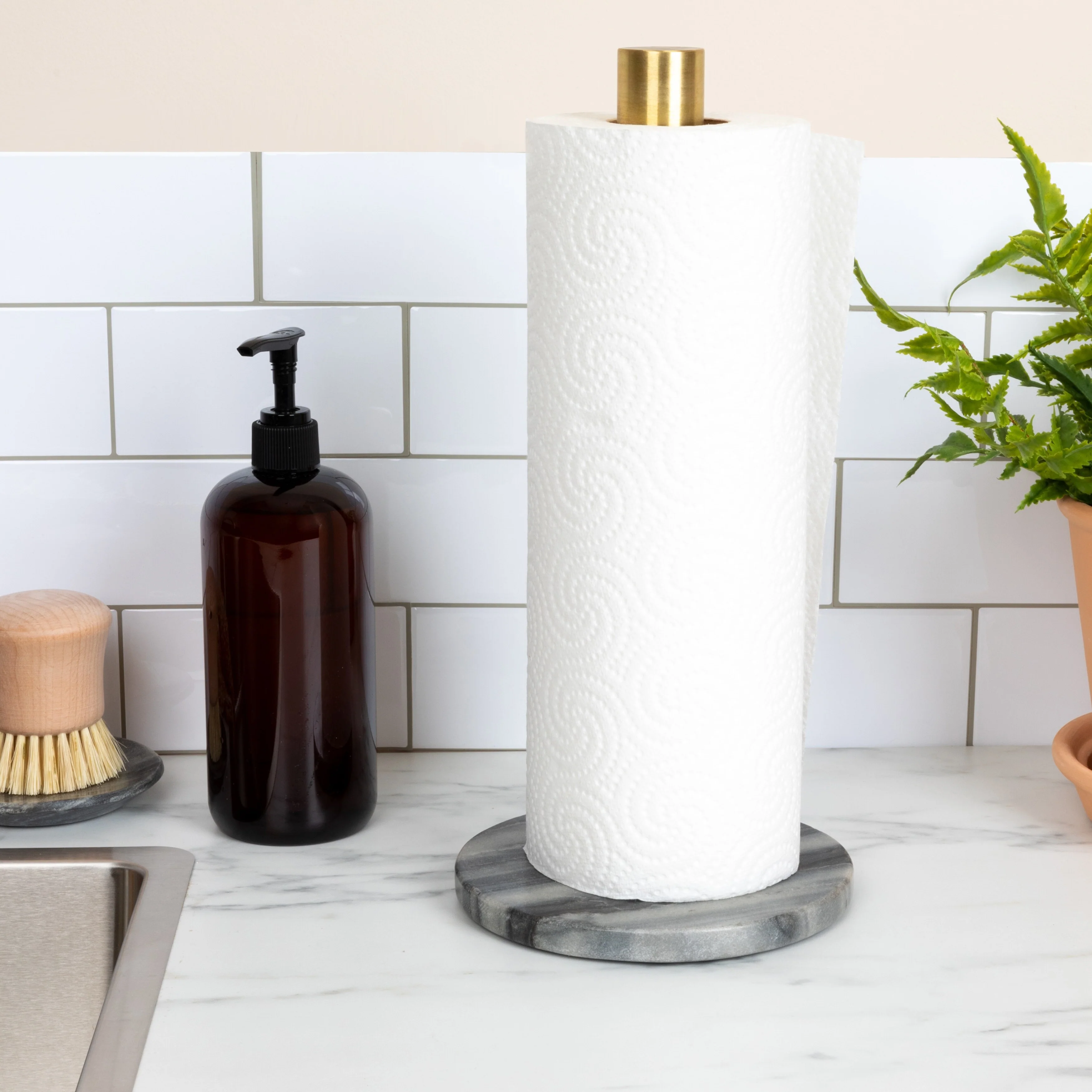 Marble Paper Towel Holder with Brass Accent Band