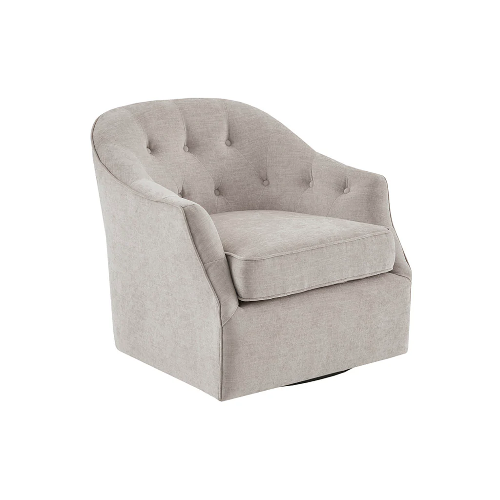Awakened Swivel Chair with Button Tufted Back and Flared Arms