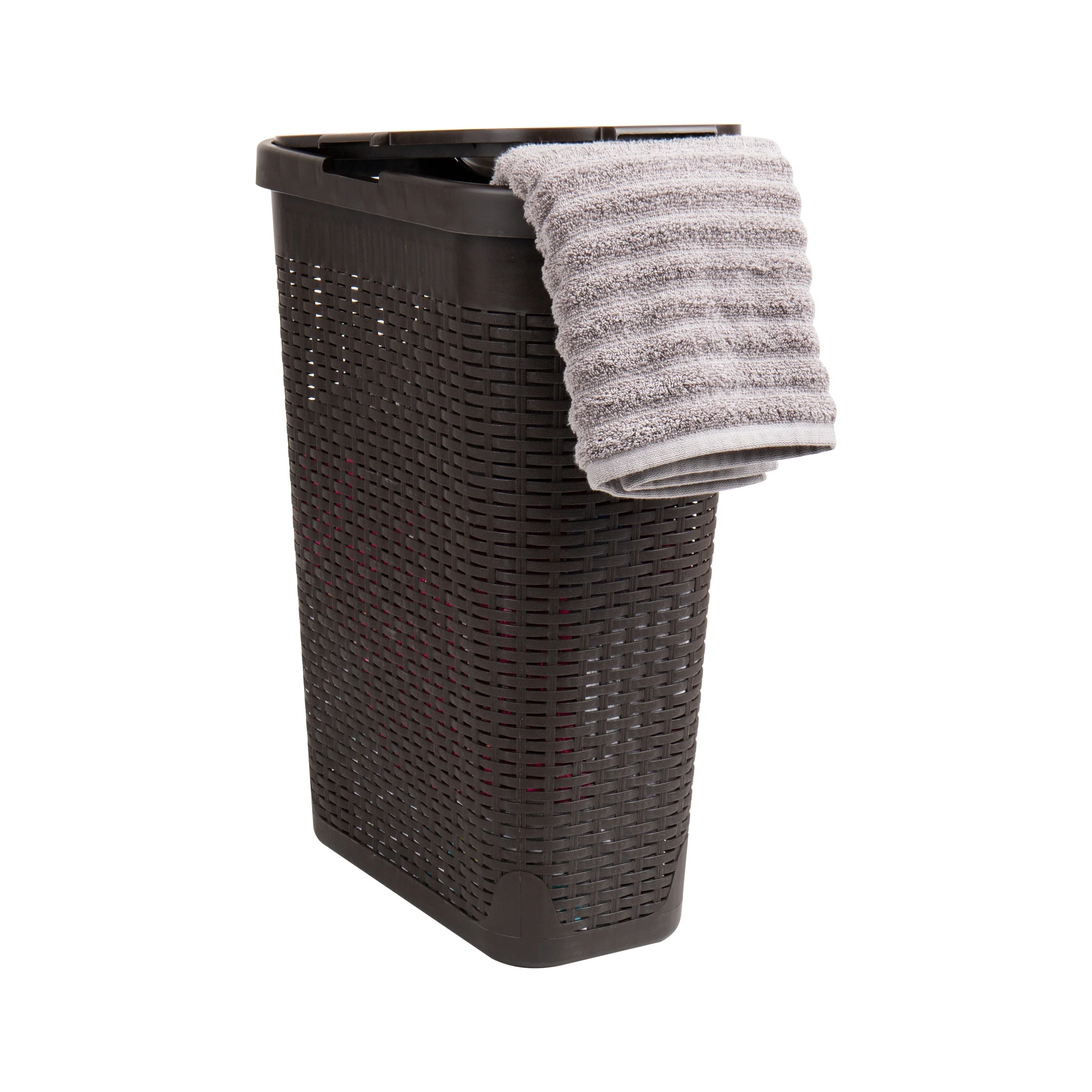 Mind Reader 40L Slim Laundry Hamper, Clothes Basket, Lid, Wicker Design, Plastic, 18