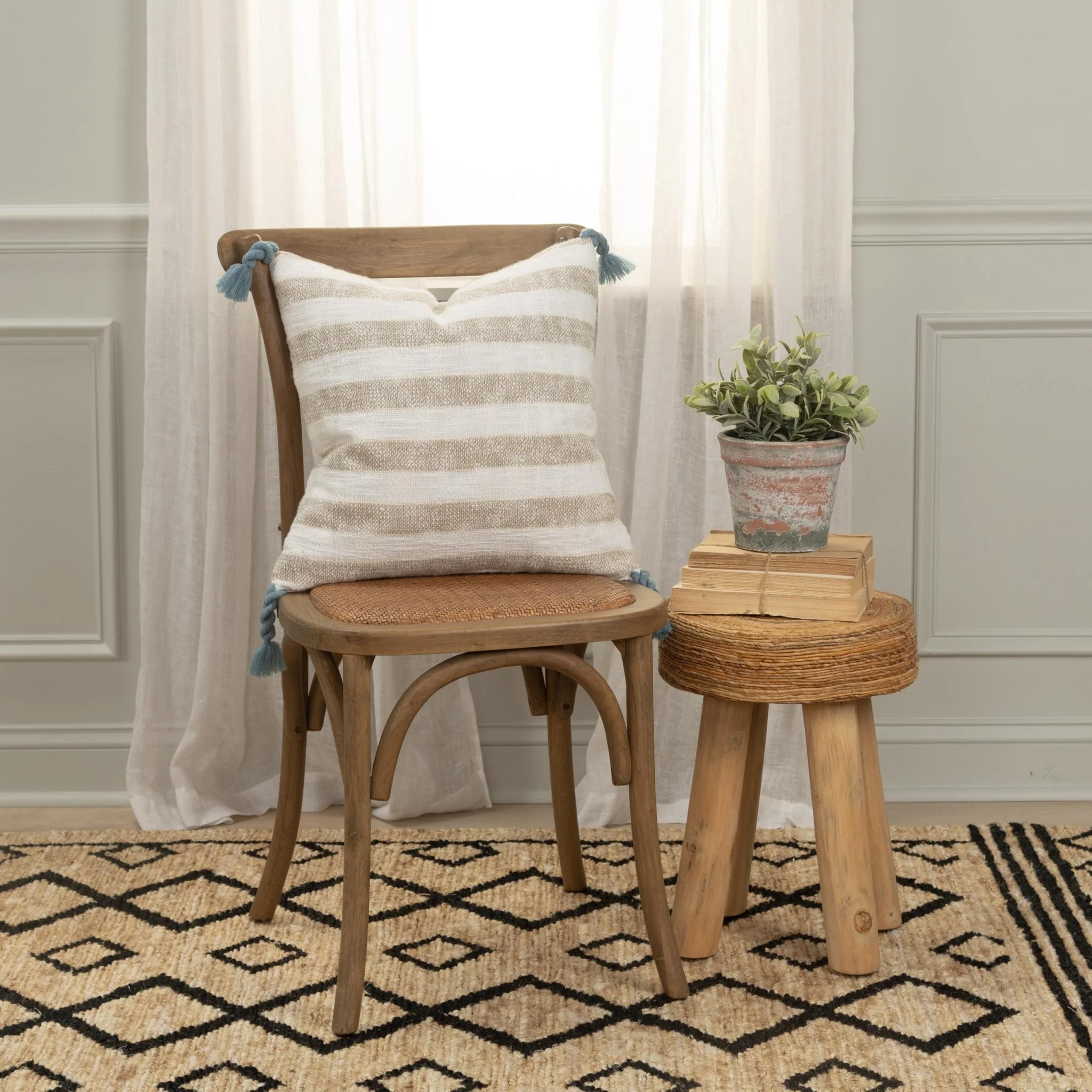 Woven Cotton & LInen Striped Decorative Throw Pillow