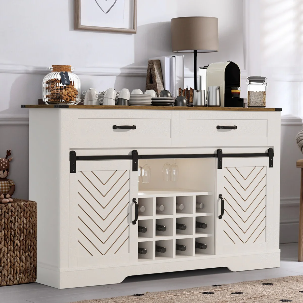 Royalcraft 51.96 Inch Bar Cabinet with Wine Rack and Large Storage