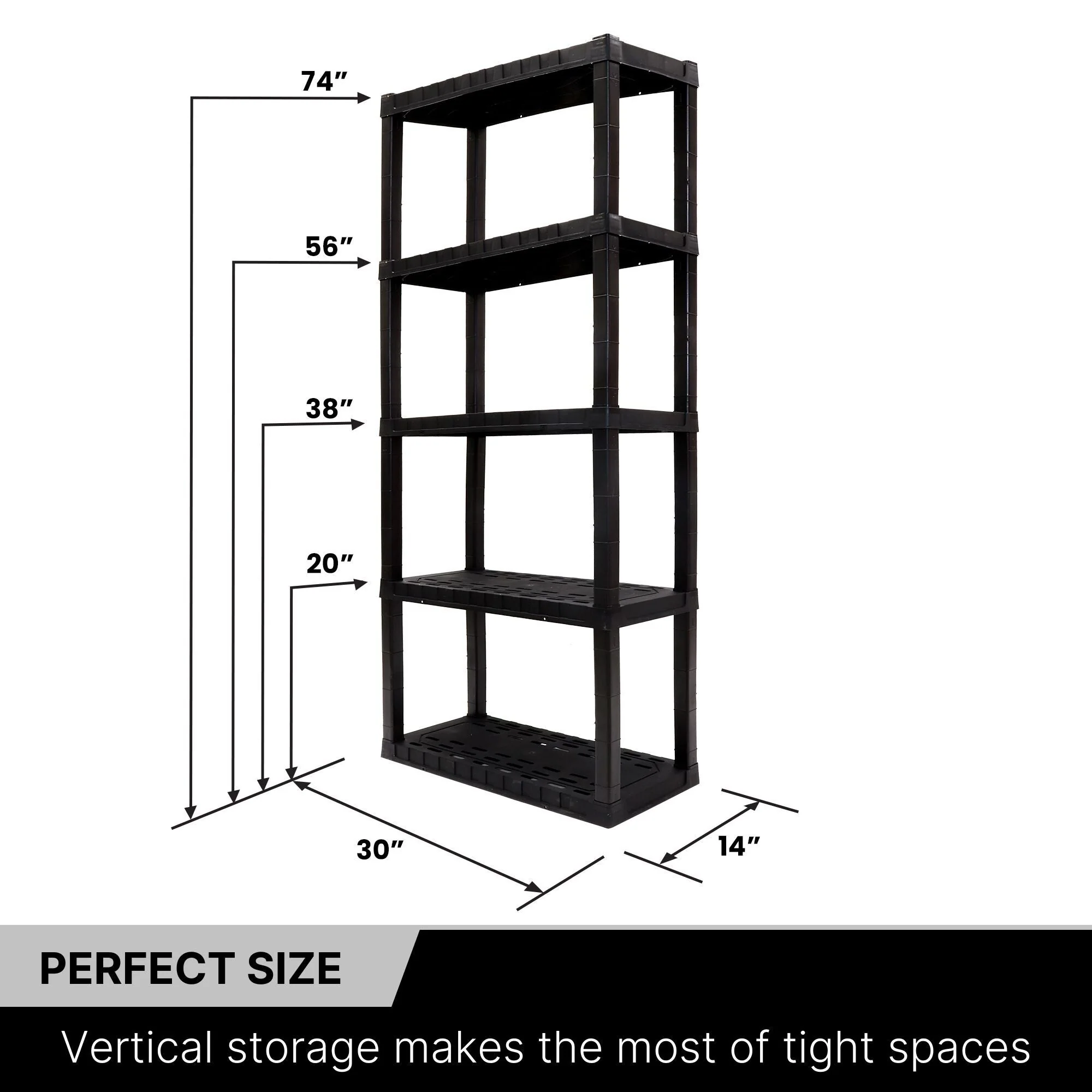 Oskar 5-Tier Heavy Duty Shelving Unit W30 x D14 x H75 Home Storage Black