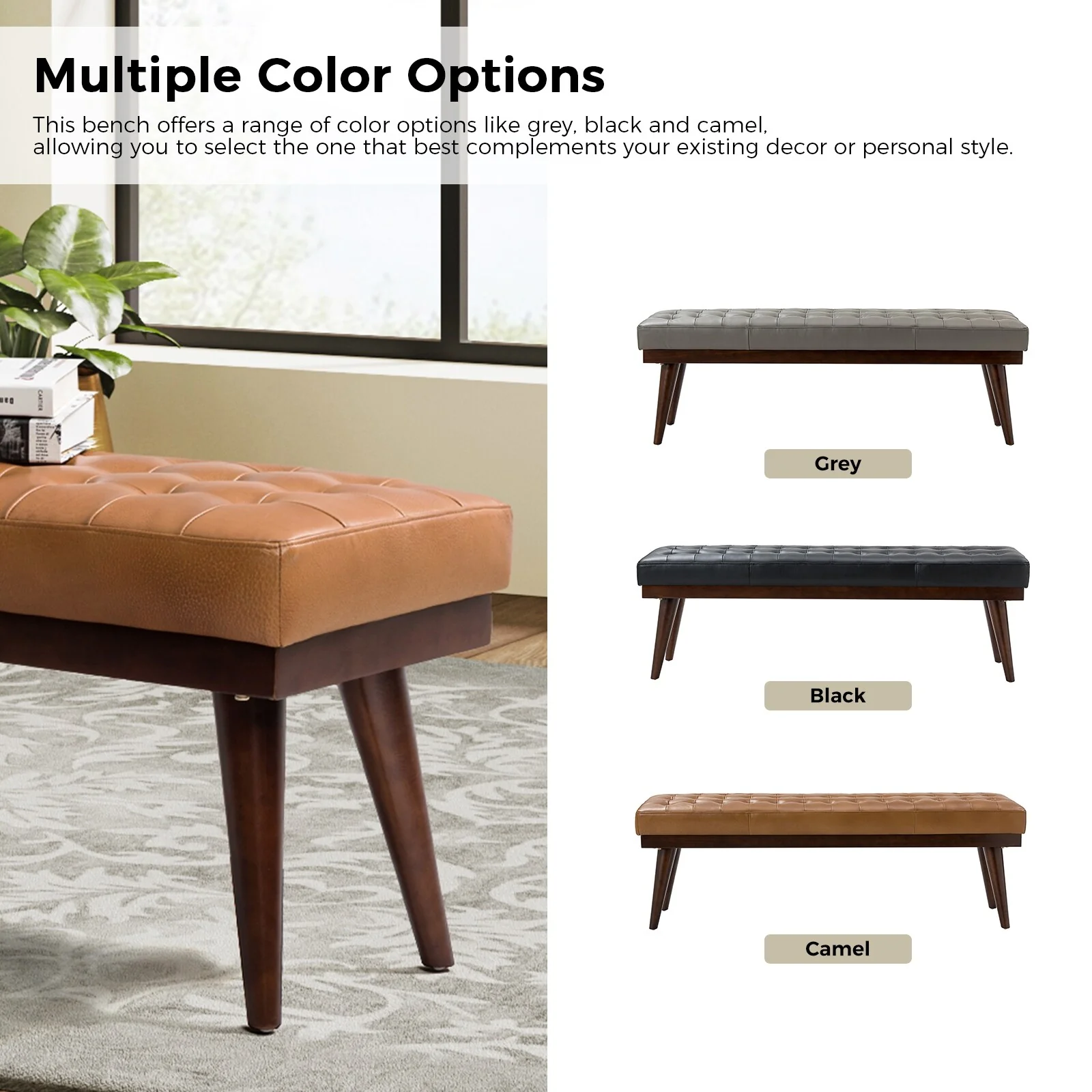 Felisa Modern Genuine Leather Tufted Bench With Solid Wood Base By HULALA HOME