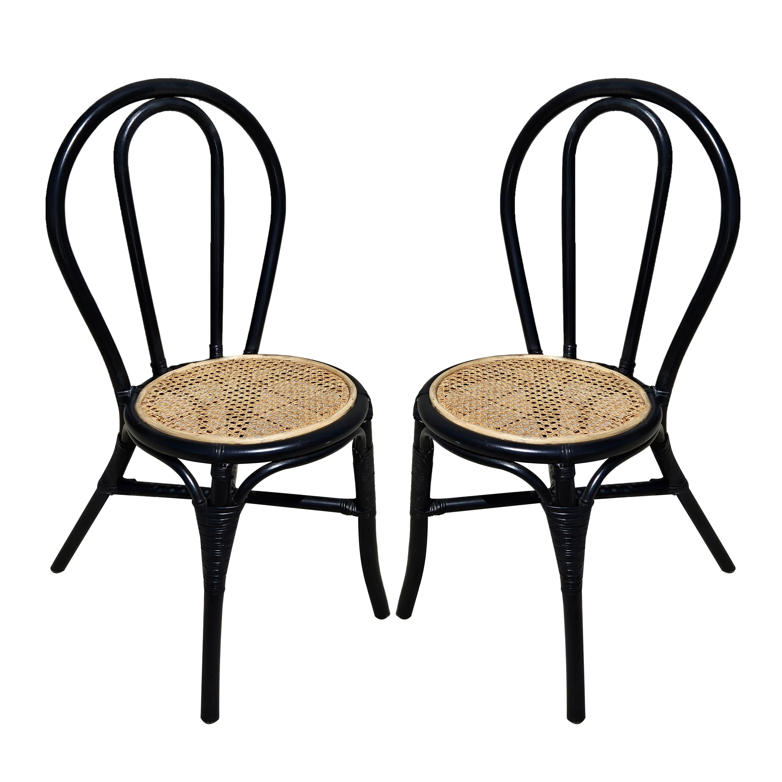 Black Rattan Dining Chair, Set of 2
