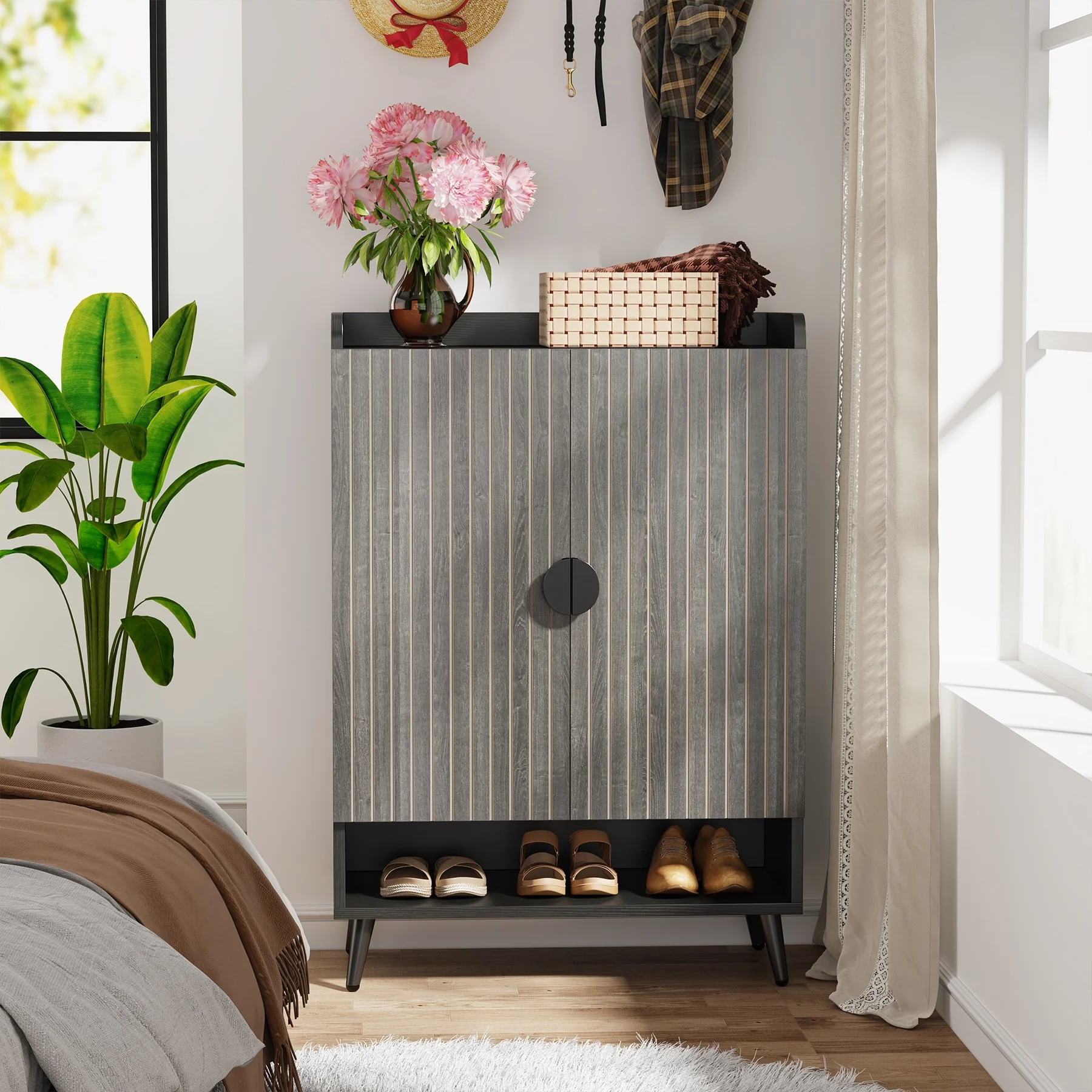 Shoe Cabinet with Doors, Entryway Shoe Storage Cabinet with Adjustable Shelves - 29.6