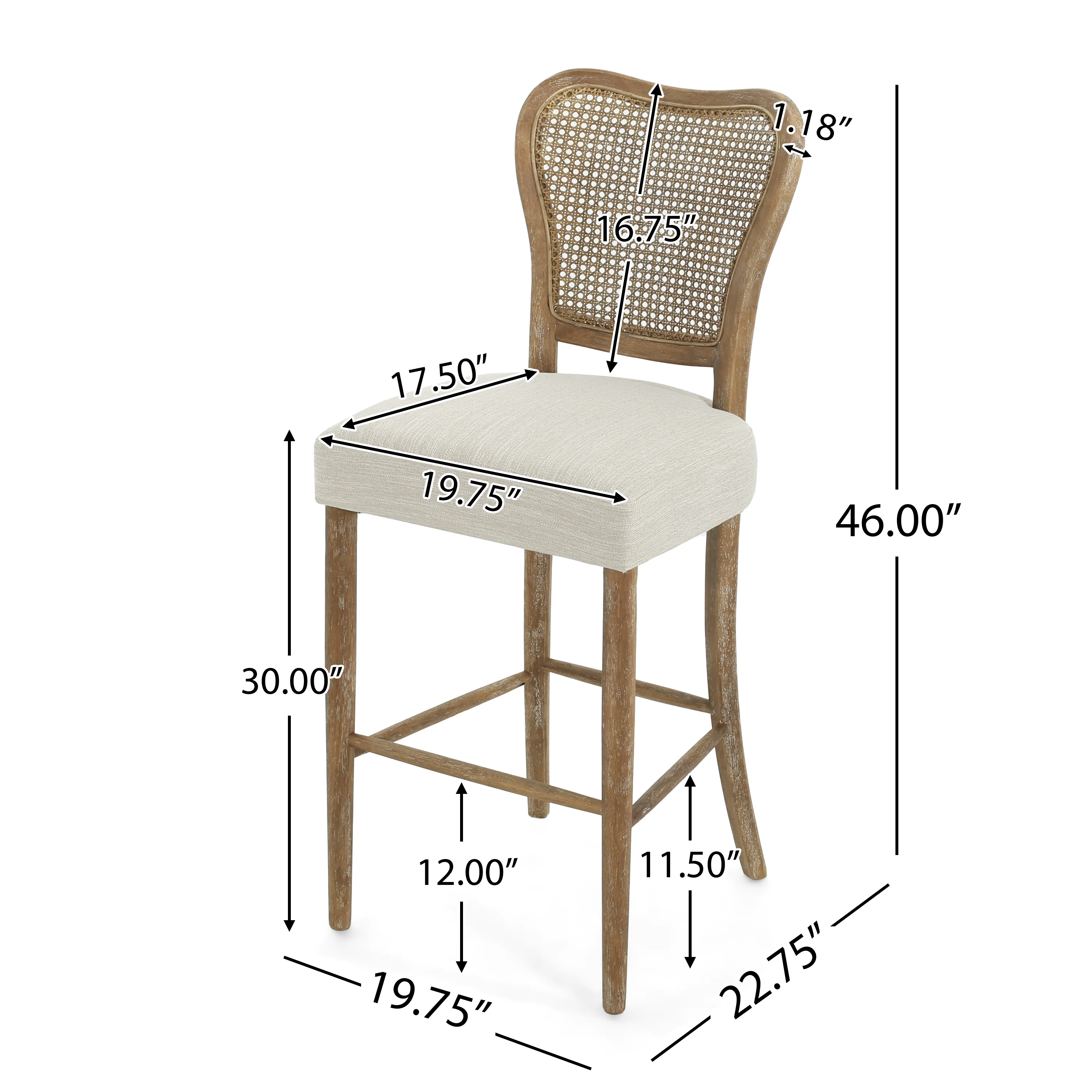 Cane-Back Upholstered Bar Stools, Set of 2