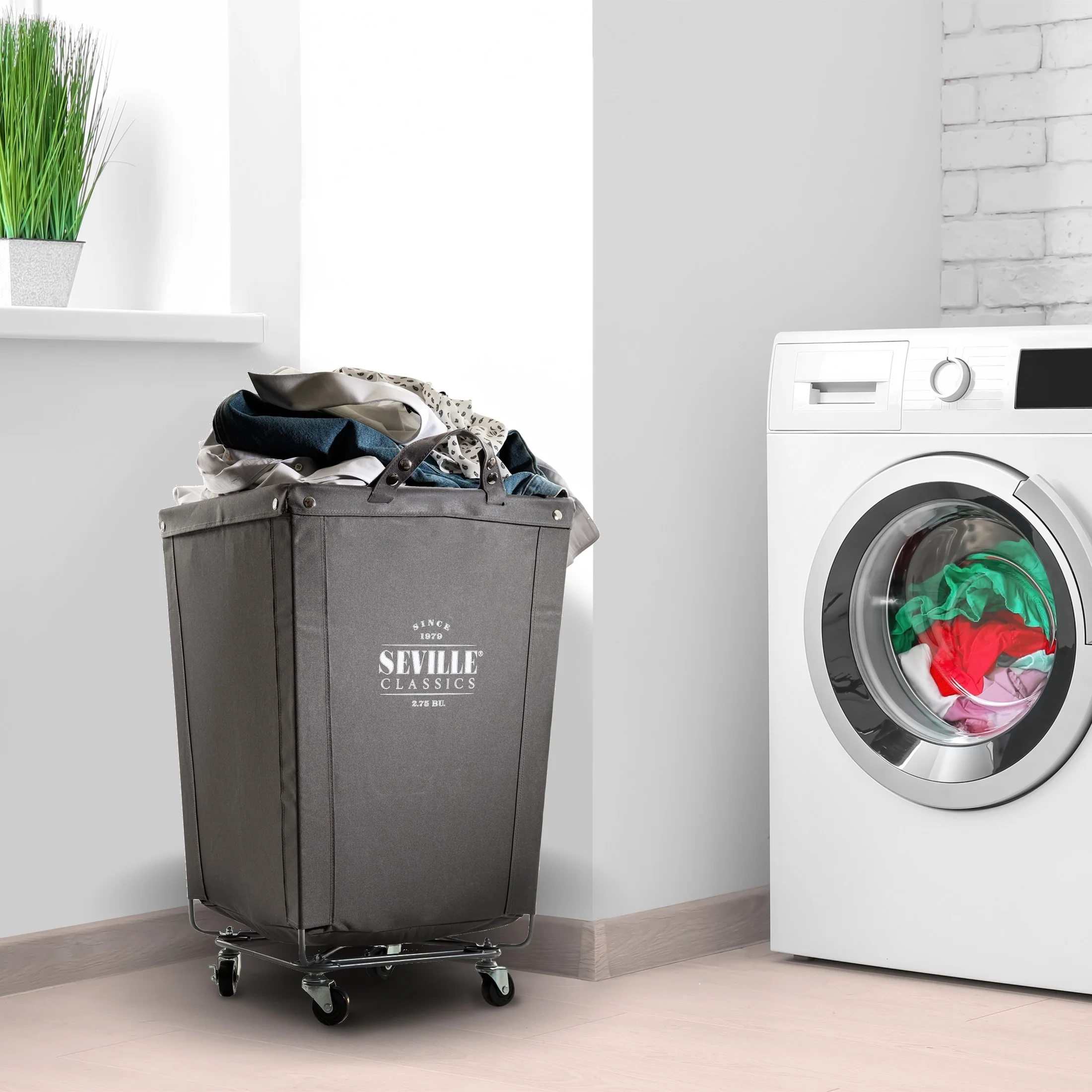 Seville Classics Commercial Heavy-Duty Canvas Laundry Removable Basket Hamper with Wheels, 18.25